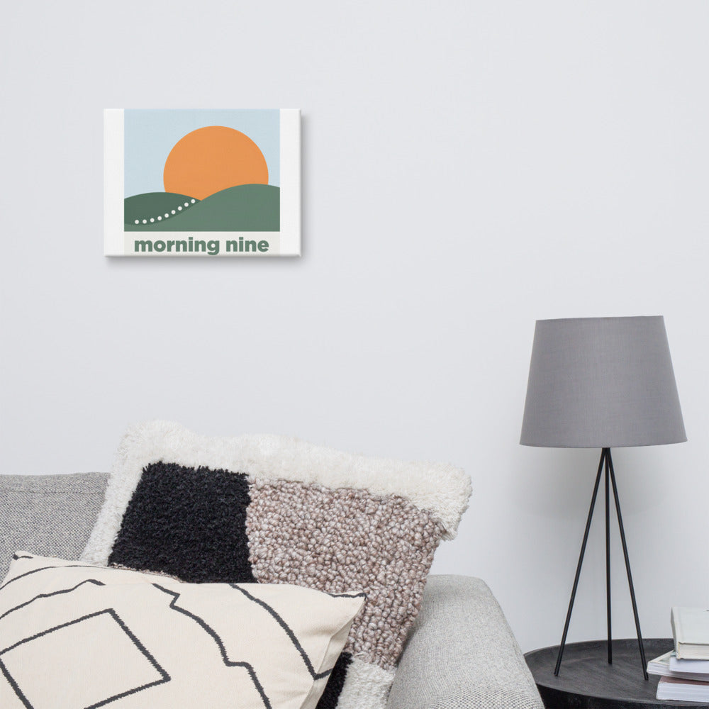 Morning Nine canvas golf print in a room setting, fourth lifestyle view showing the hand-stretched 1.25 inch canvas edge