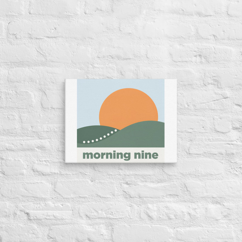 Morning Nine minimalist golf canvas print, sixth interior lifestyle view showing the generous negative space and lowercase morning nine lettering