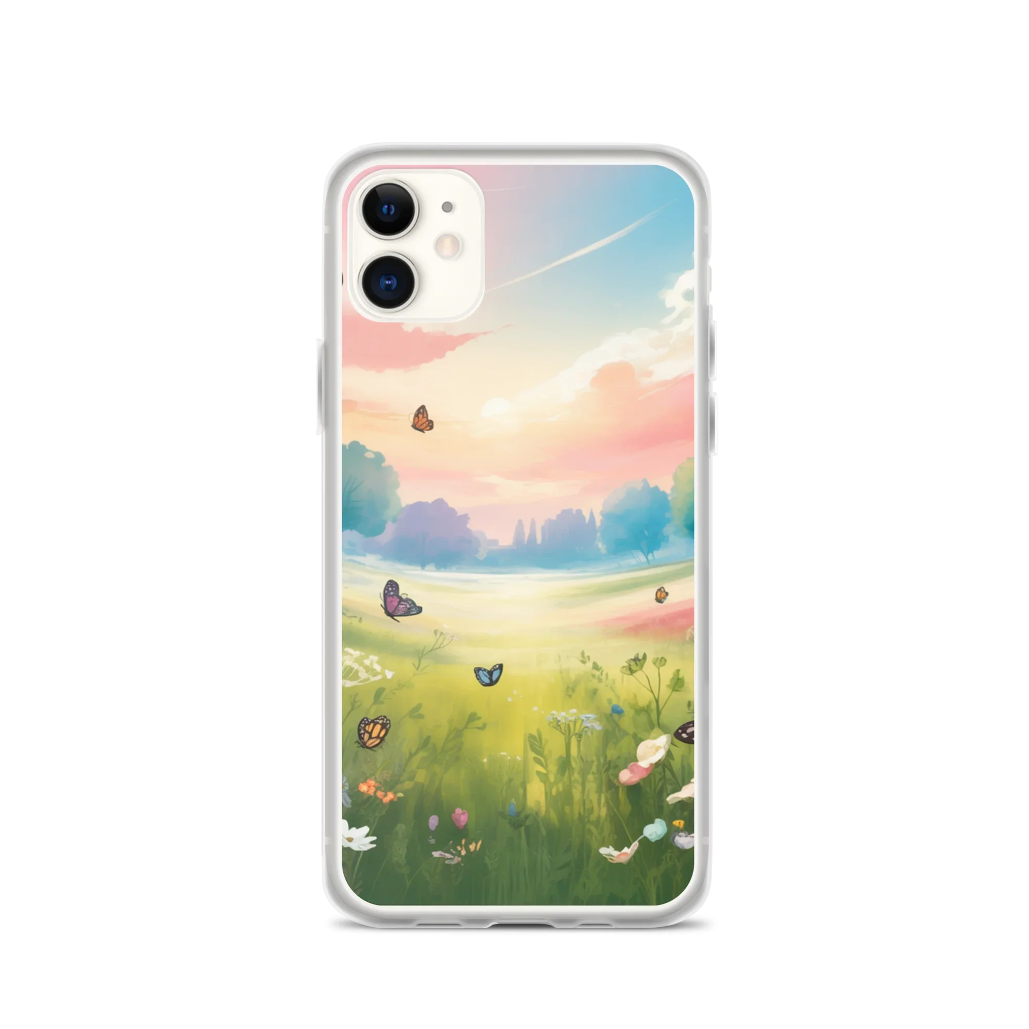 Butterfly Meadow Phone Case – Pastel Sunset & Wildflowers | Dreamy Nature & Cottagecore Aesthetic - RaZits