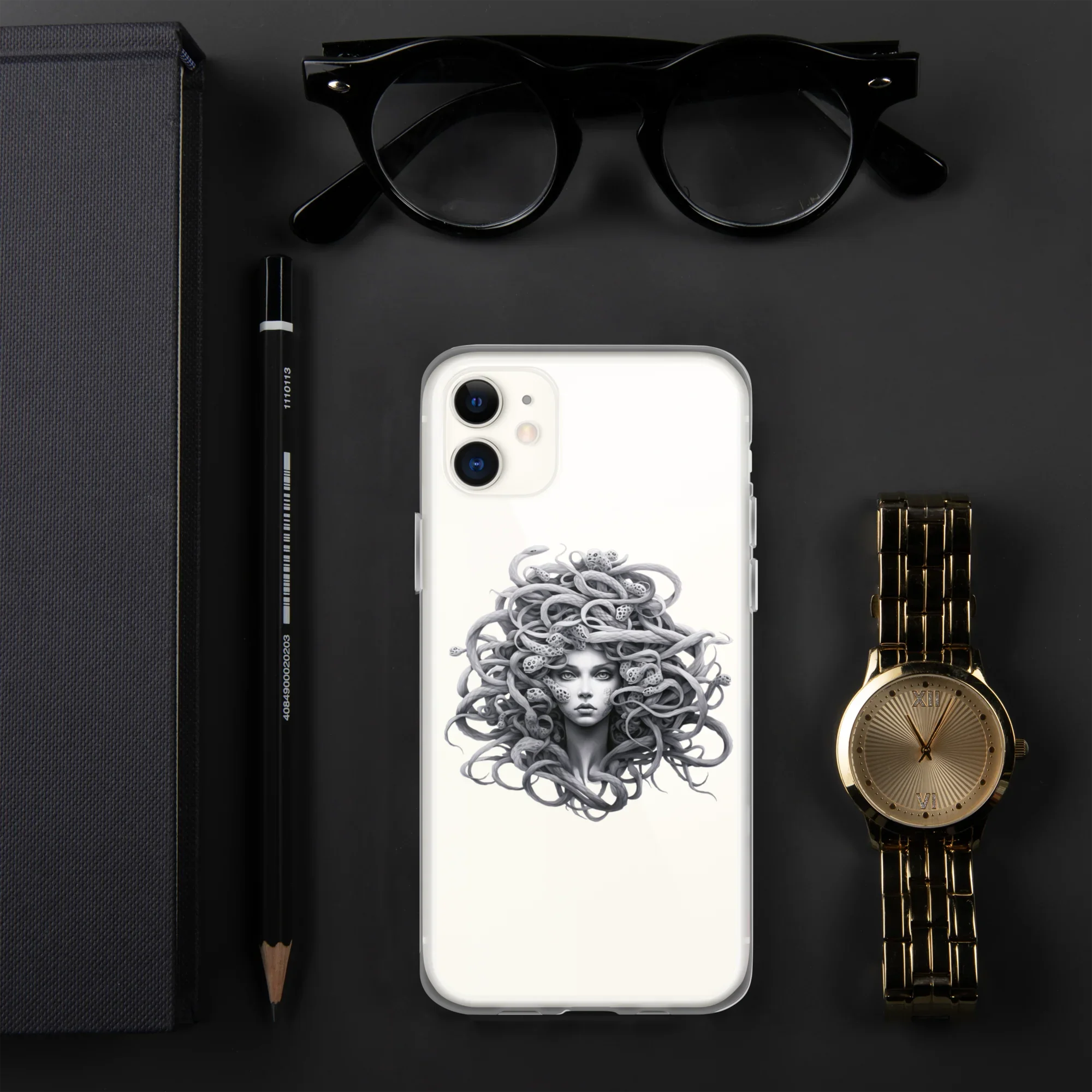 Medusa Black and White iPhone Case – Monochrome Myth Art Design - RaZits
