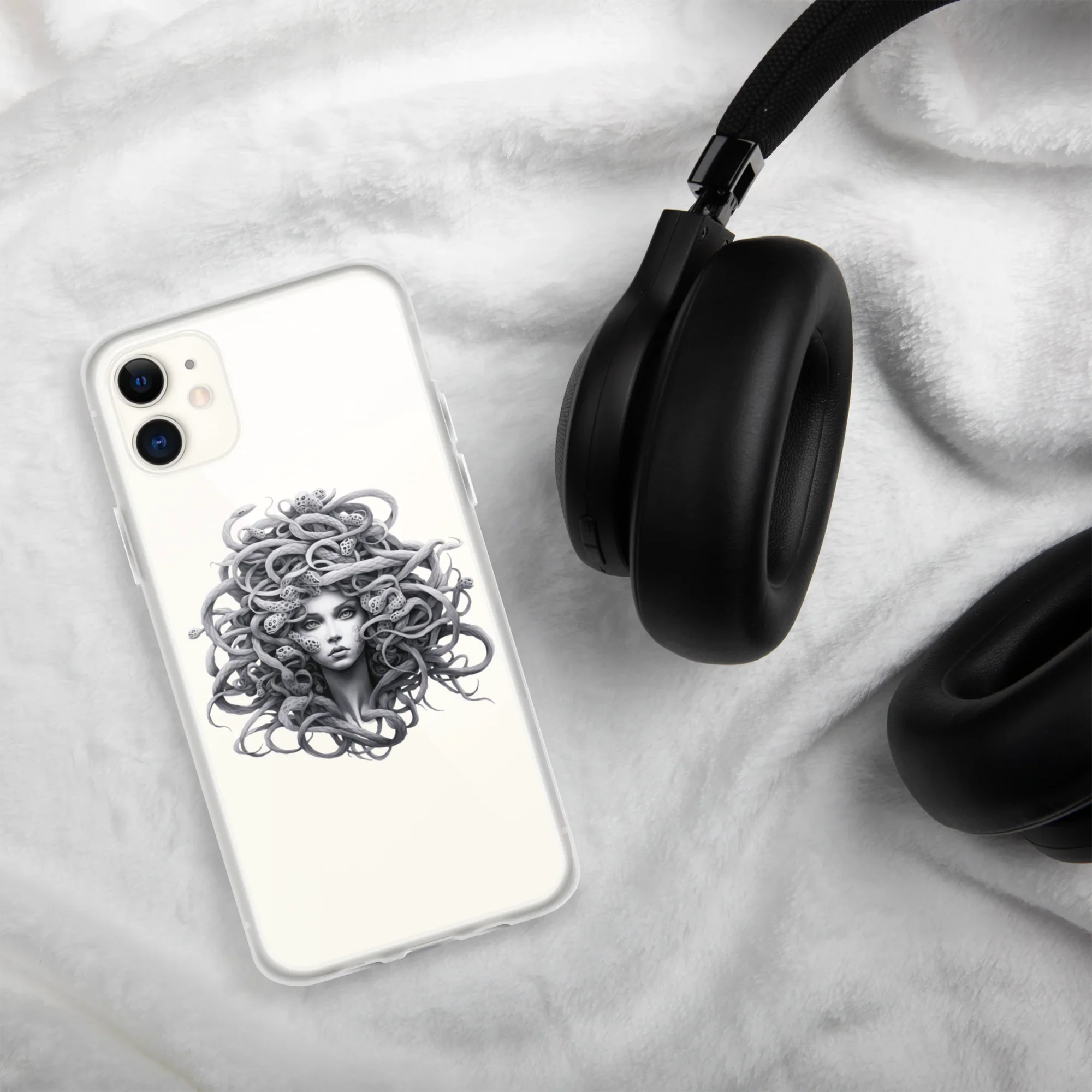 Medusa Black and White iPhone Case – Monochrome Myth Art Design - RaZits