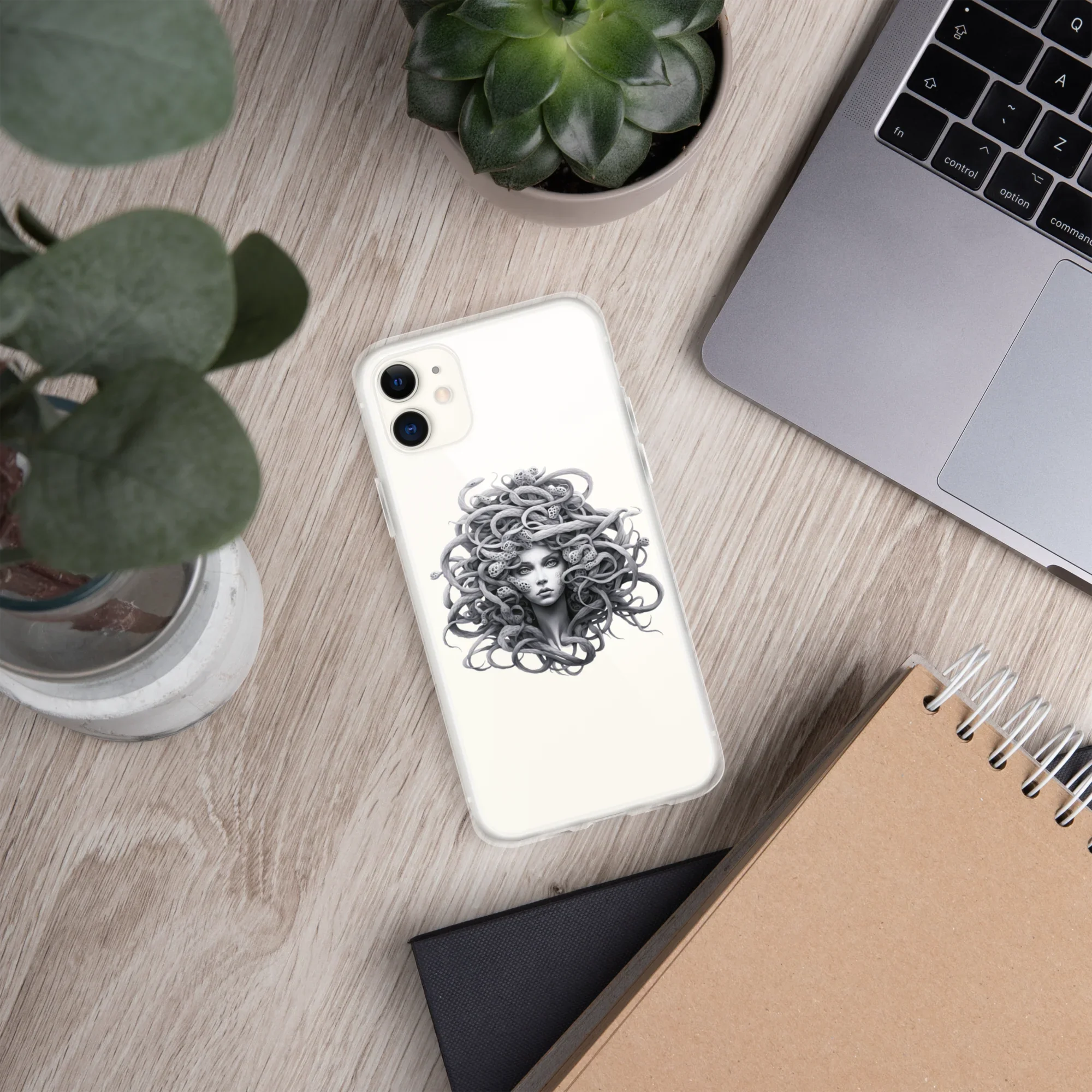 Medusa Black and White iPhone Case – Monochrome Myth Art Design - RaZits