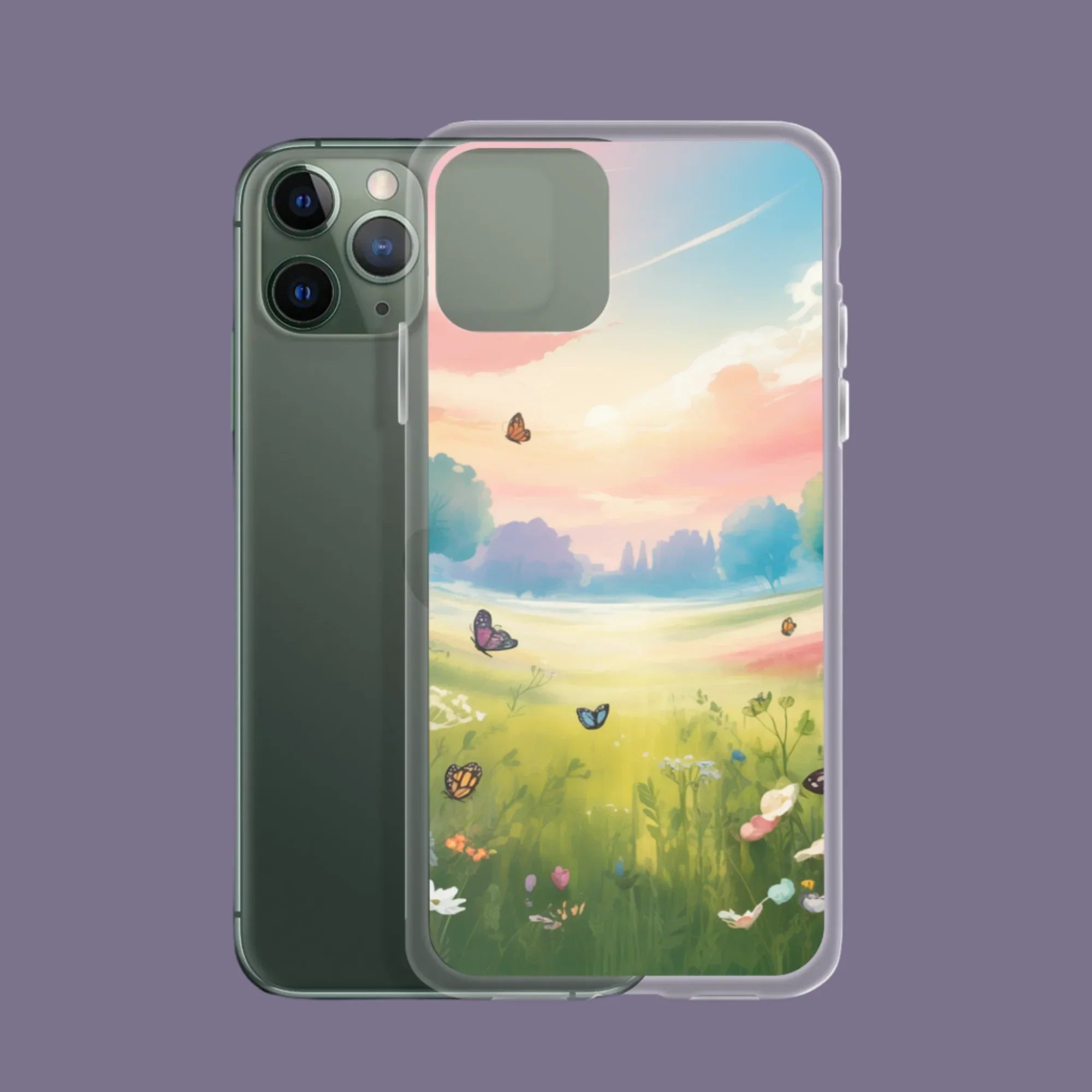 Butterfly Meadow Phone Case – Pastel Sunset & Wildflowers | Dreamy Nature & Cottagecore Aesthetic - RaZits