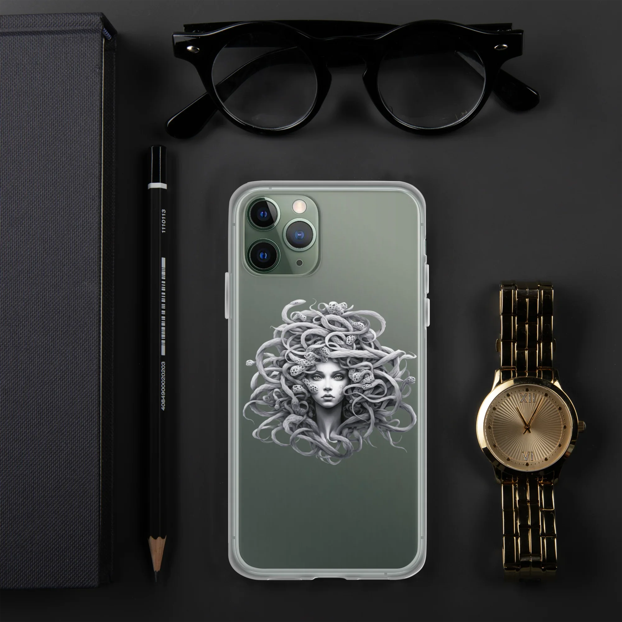 Medusa Black and White iPhone Case – Monochrome Myth Art Design - RaZits