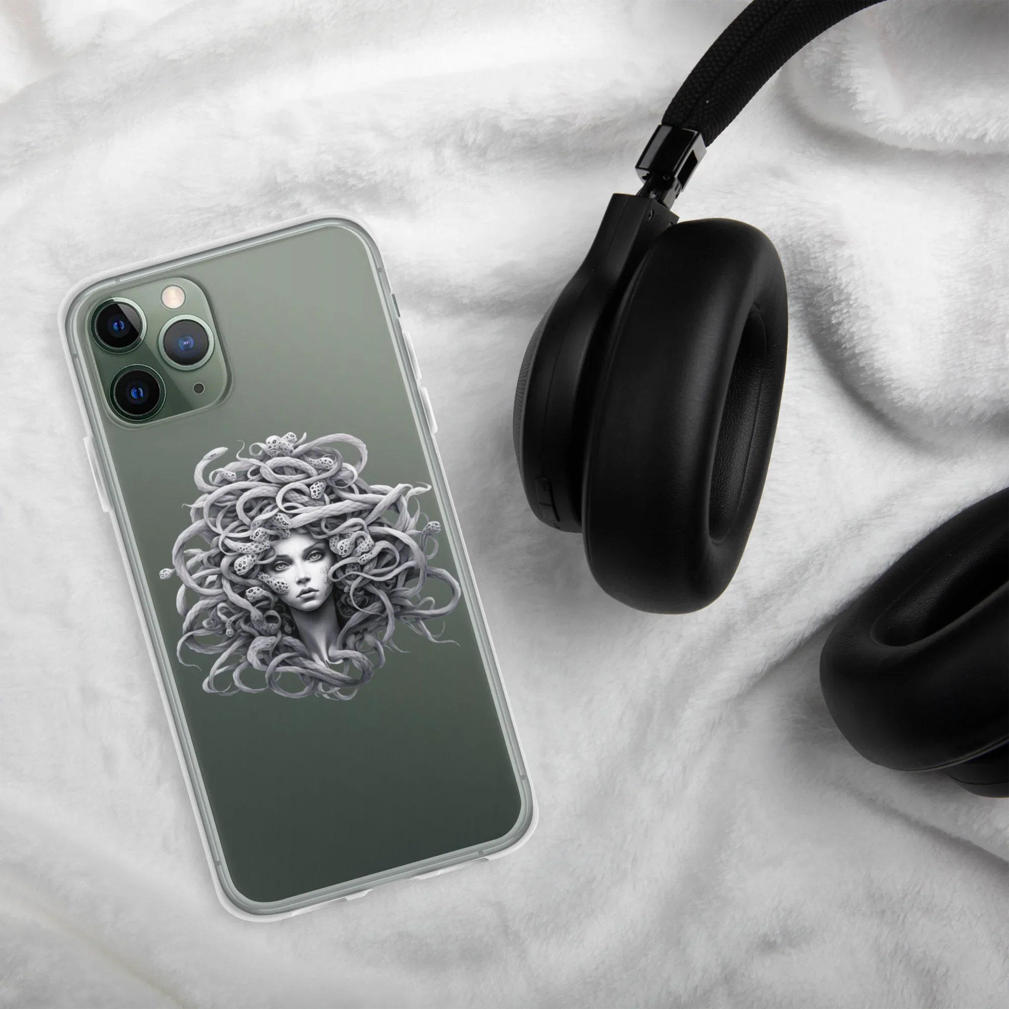 Medusa Black and White iPhone Case – Monochrome Myth Art Design - RaZits