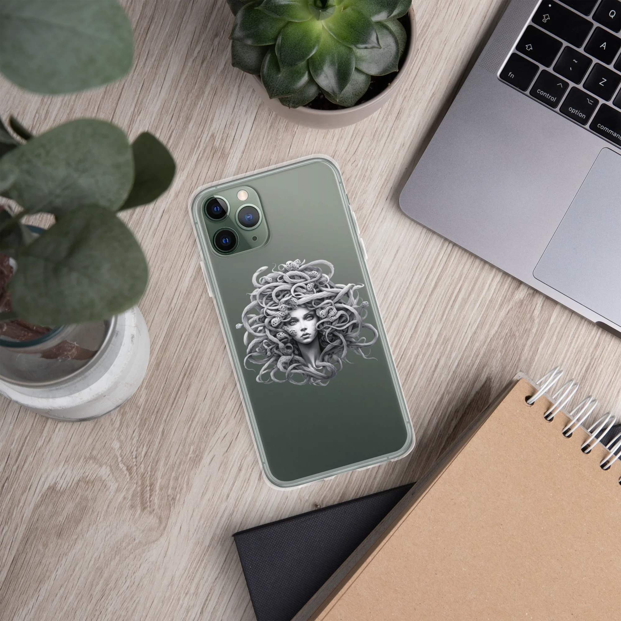 Medusa Black and White iPhone Case – Monochrome Myth Art Design - RaZits