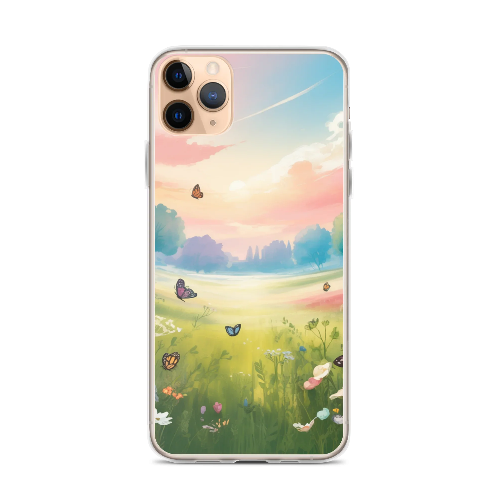 Butterfly Meadow Phone Case – Pastel Sunset & Wildflowers | Dreamy Nature & Cottagecore Aesthetic - RaZits