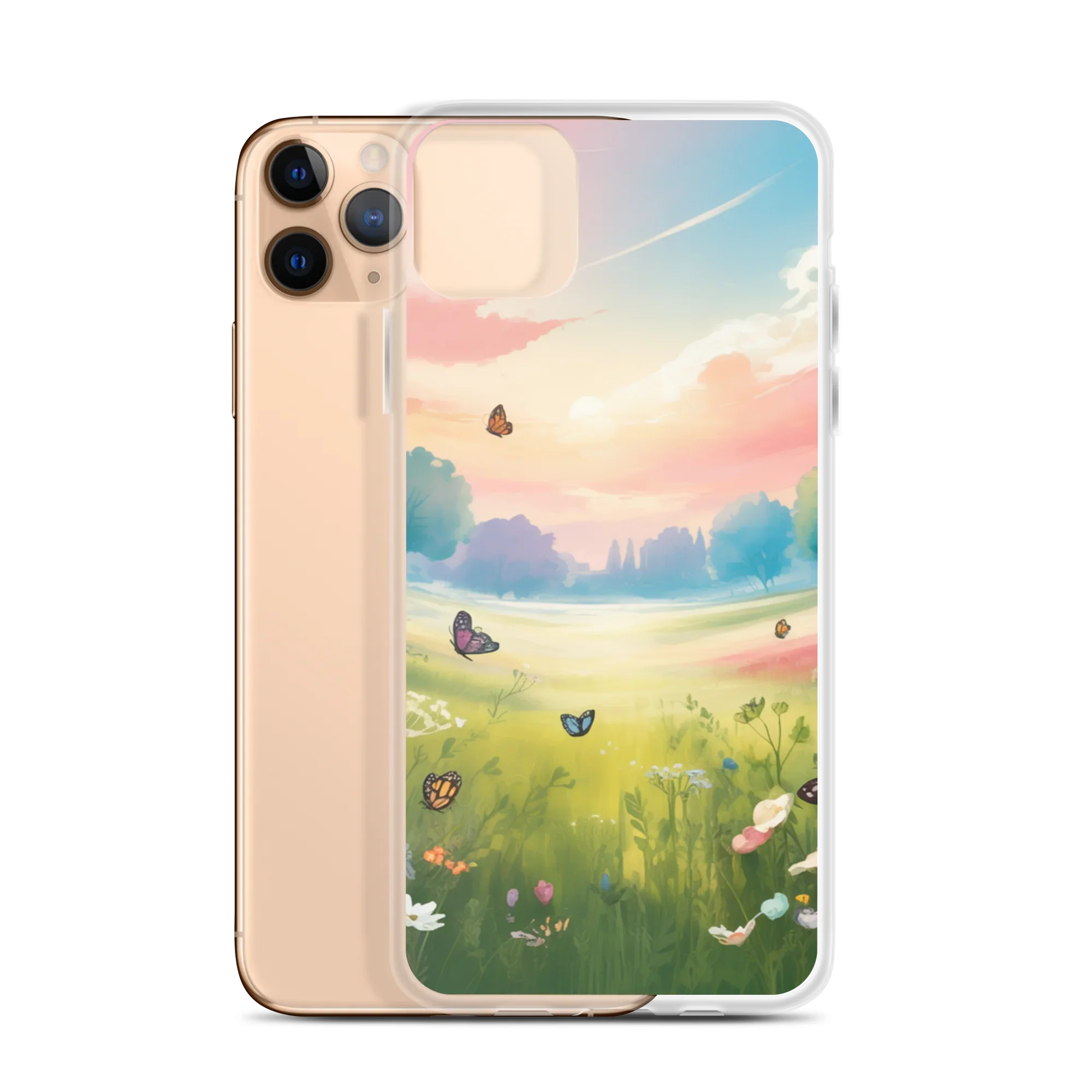 Butterfly Meadow Phone Case – Pastel Sunset & Wildflowers | Dreamy Nature & Cottagecore Aesthetic - RaZits
