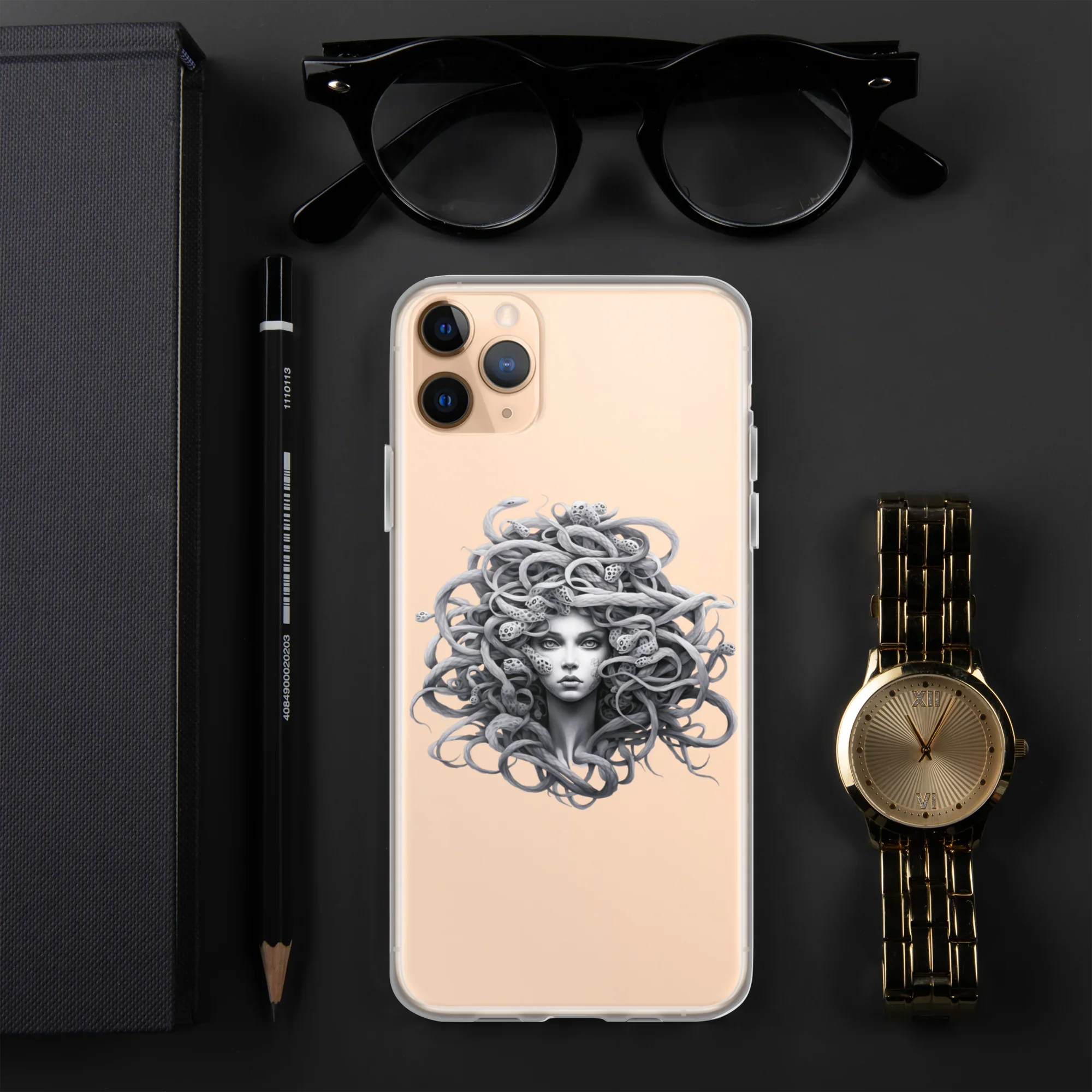Medusa Black and White iPhone Case – Monochrome Myth Art Design - RaZits