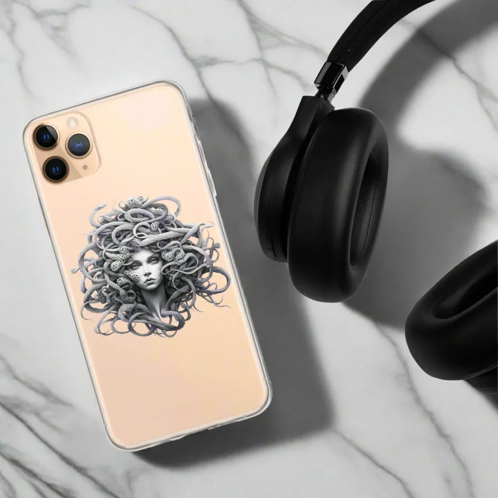 Medusa Black and White iPhone Case – Monochrome Myth Art Design - RaZits