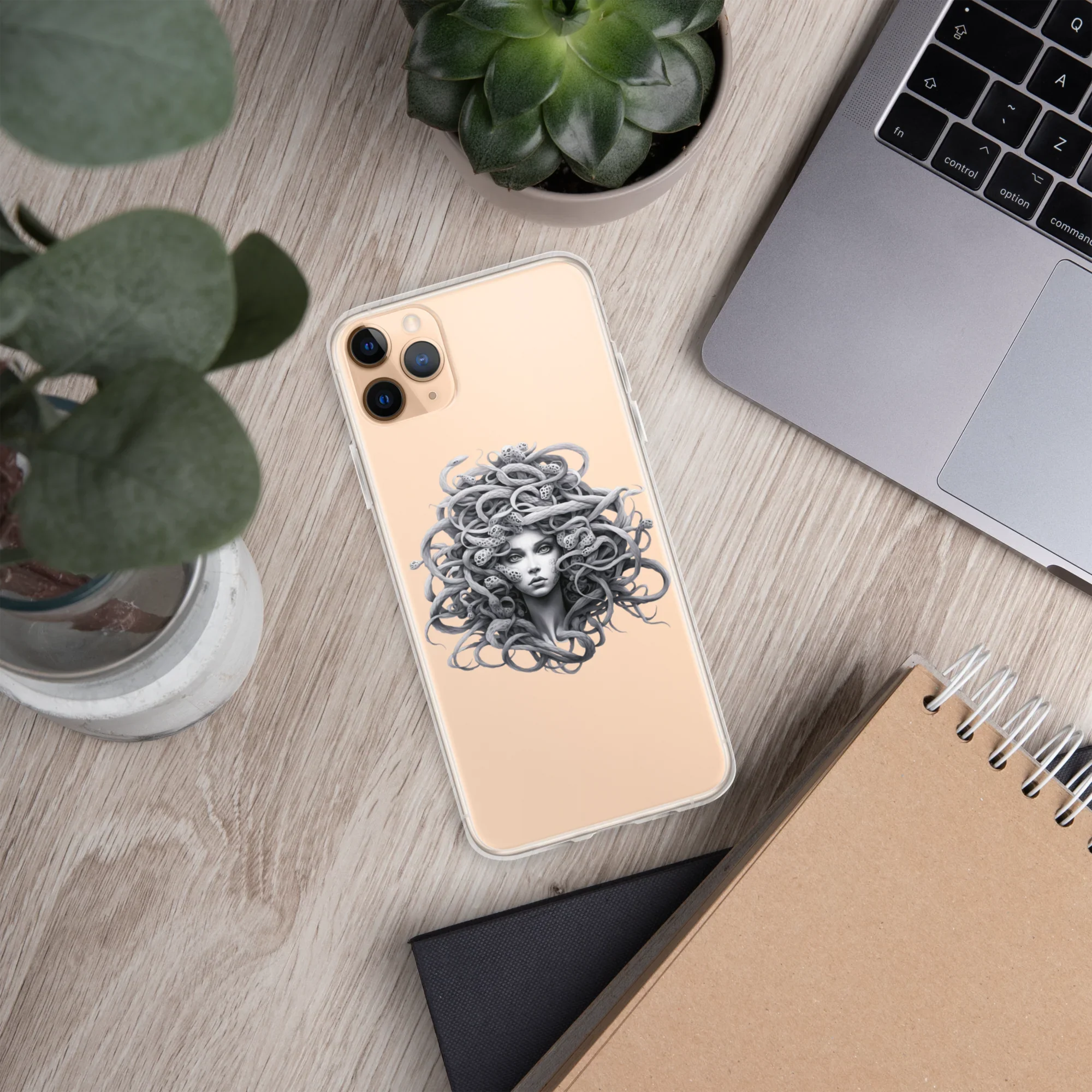 Medusa Black and White iPhone Case – Monochrome Myth Art Design - RaZits