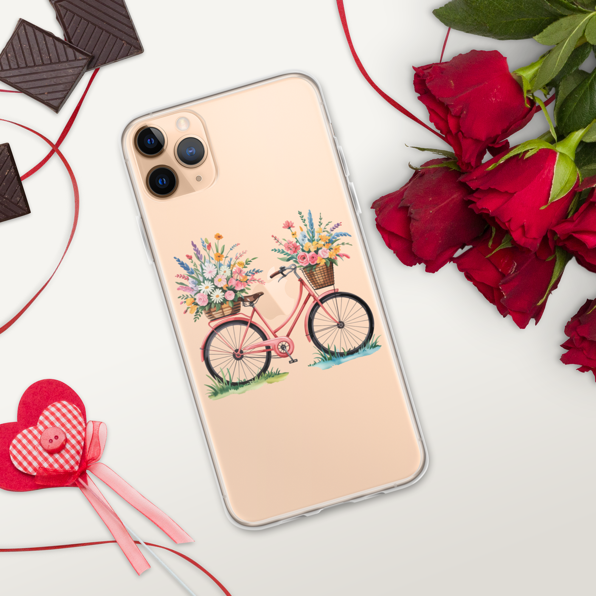 Floral Bicycle Phone Case – Vintage Pink Bike with Flower Baskets | Cottagecore & Spring Aesthetic.