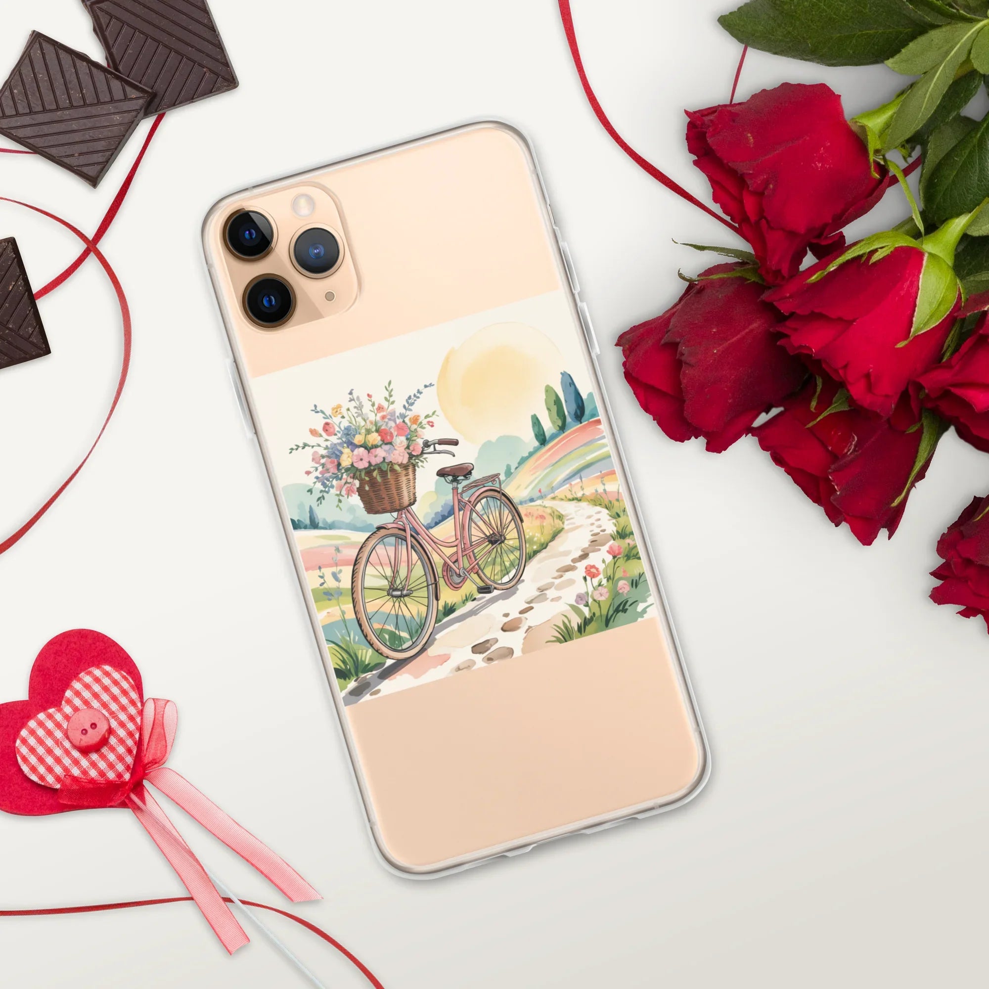 Vintage Bicycle Phone Case – Pink Bike with Floral Basket | Cottagecore & Pastel Countryside Aesthetic - RaZits