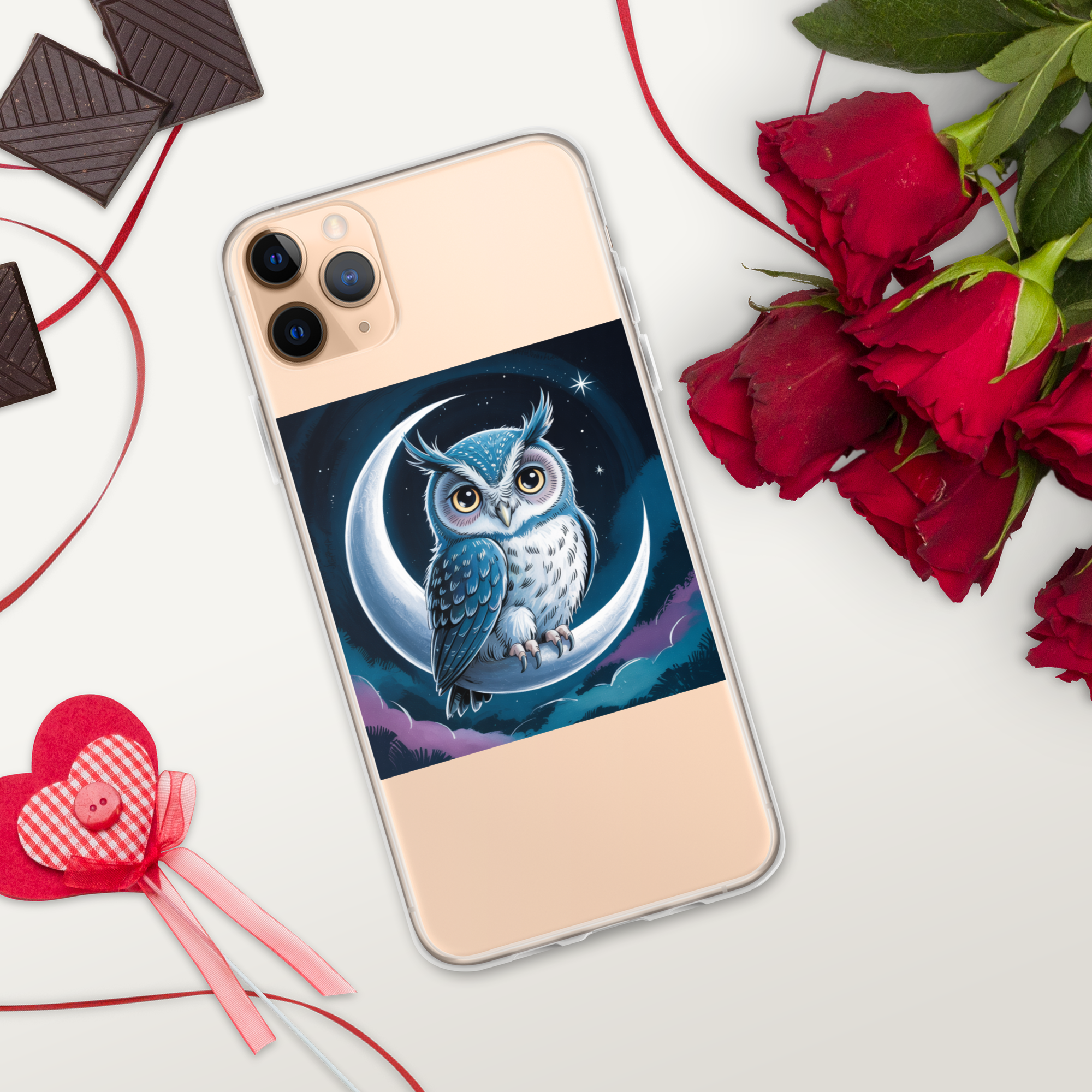 Owl on Crescent Moon Phone Case – Celestial Night Sky Design | Fantasy Animal & Starry Aesthetic.