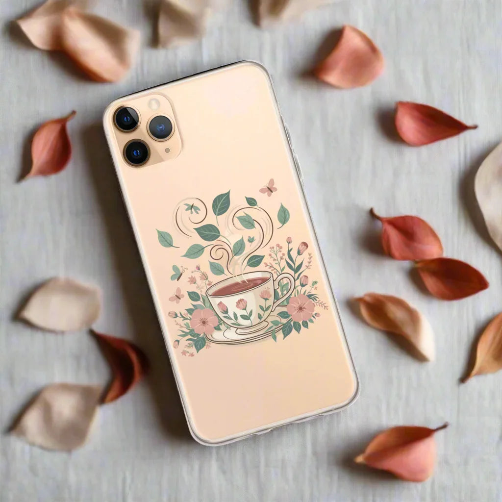 Floral Teacup Phone Case – Whimsical Cottagecore Botanical Design - RaZits