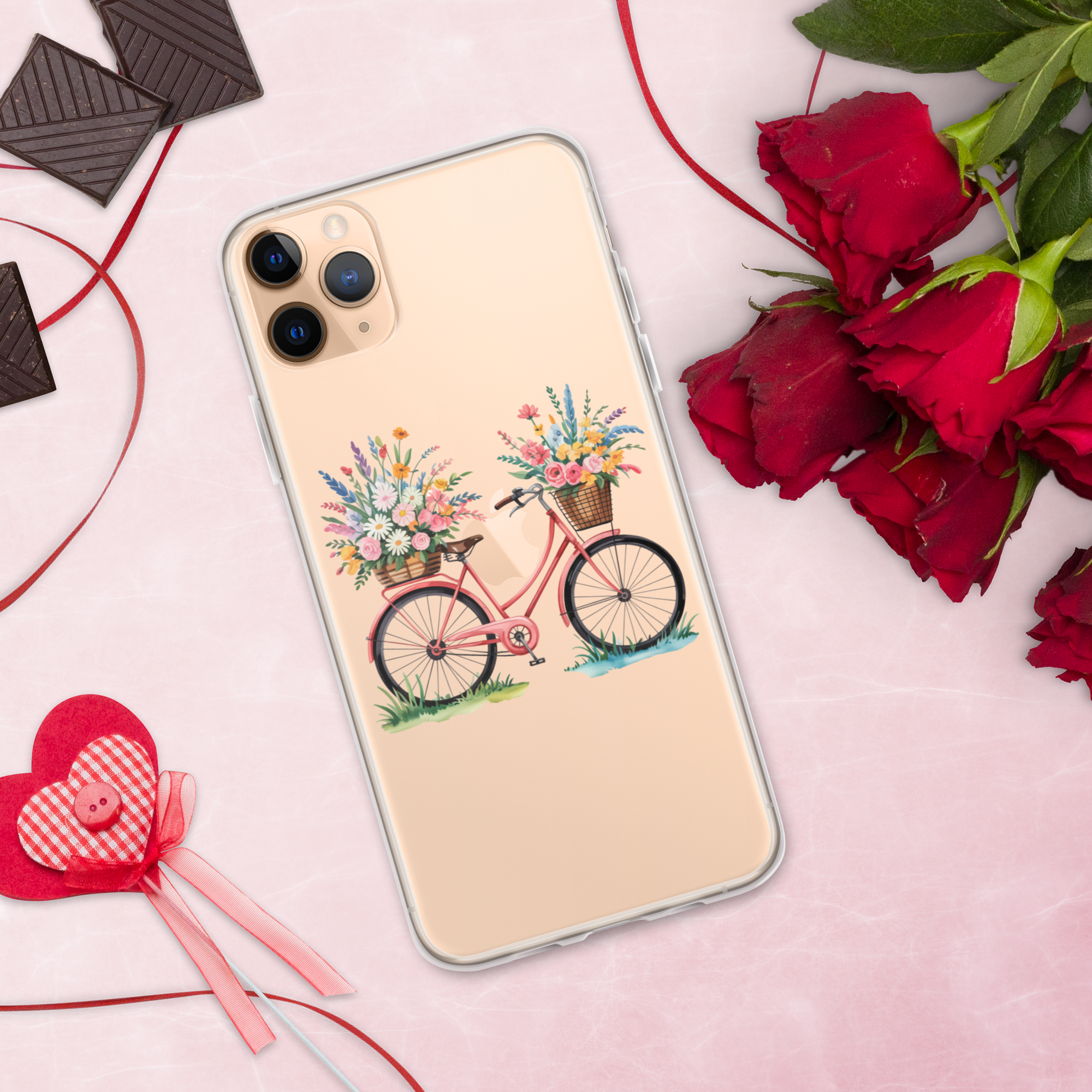 Floral Bicycle Phone Case – Vintage Pink Bike with Flower Baskets | Cottagecore & Spring Aesthetic.