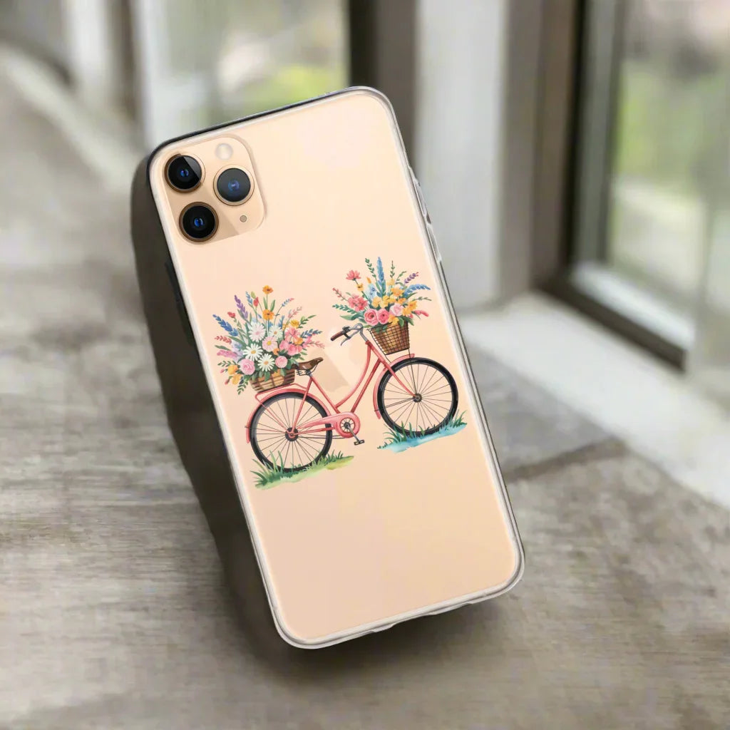 Floral Bicycle Phone Case – Vintage Pink Bike with Flower Baskets | Cottagecore & Spring Aesthetic - RaZits