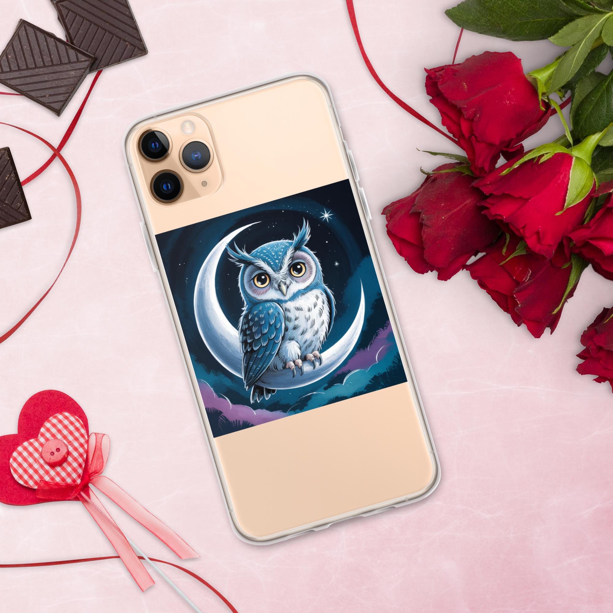 Owl on Crescent Moon Phone Case – Celestial Night Sky Design | Fantasy Animal & Starry Aesthetic.