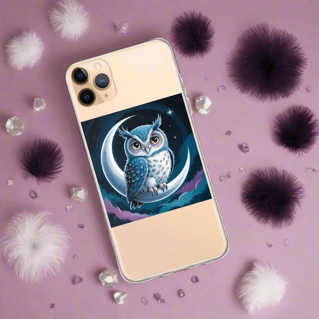Owl on Crescent Moon Phone Case – Celestial Night Sky Design | Fantasy Animal & Starry Aesthetic - RaZits