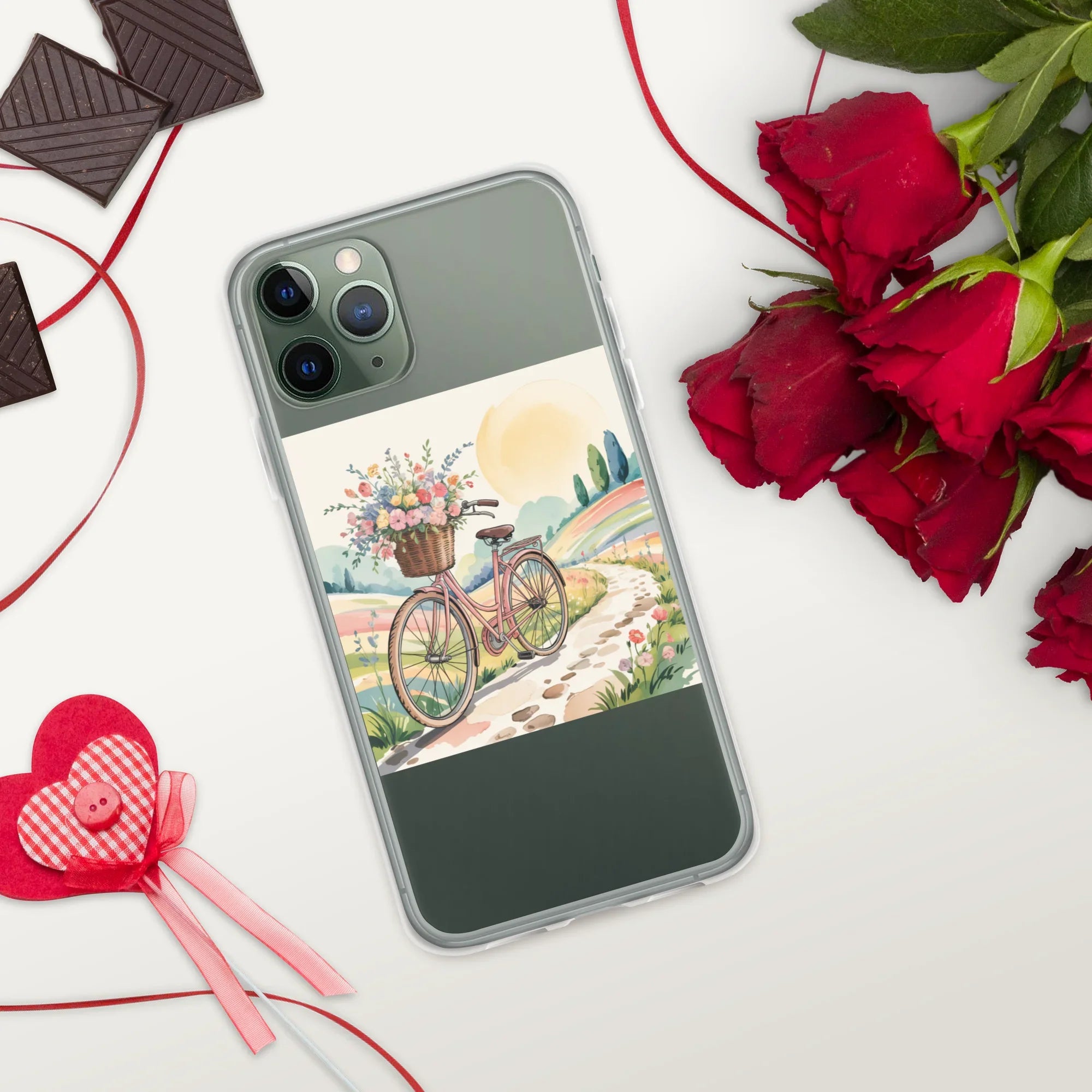 Vintage Bicycle Phone Case – Pink Bike with Floral Basket | Cottagecore & Pastel Countryside Aesthetic - RaZits