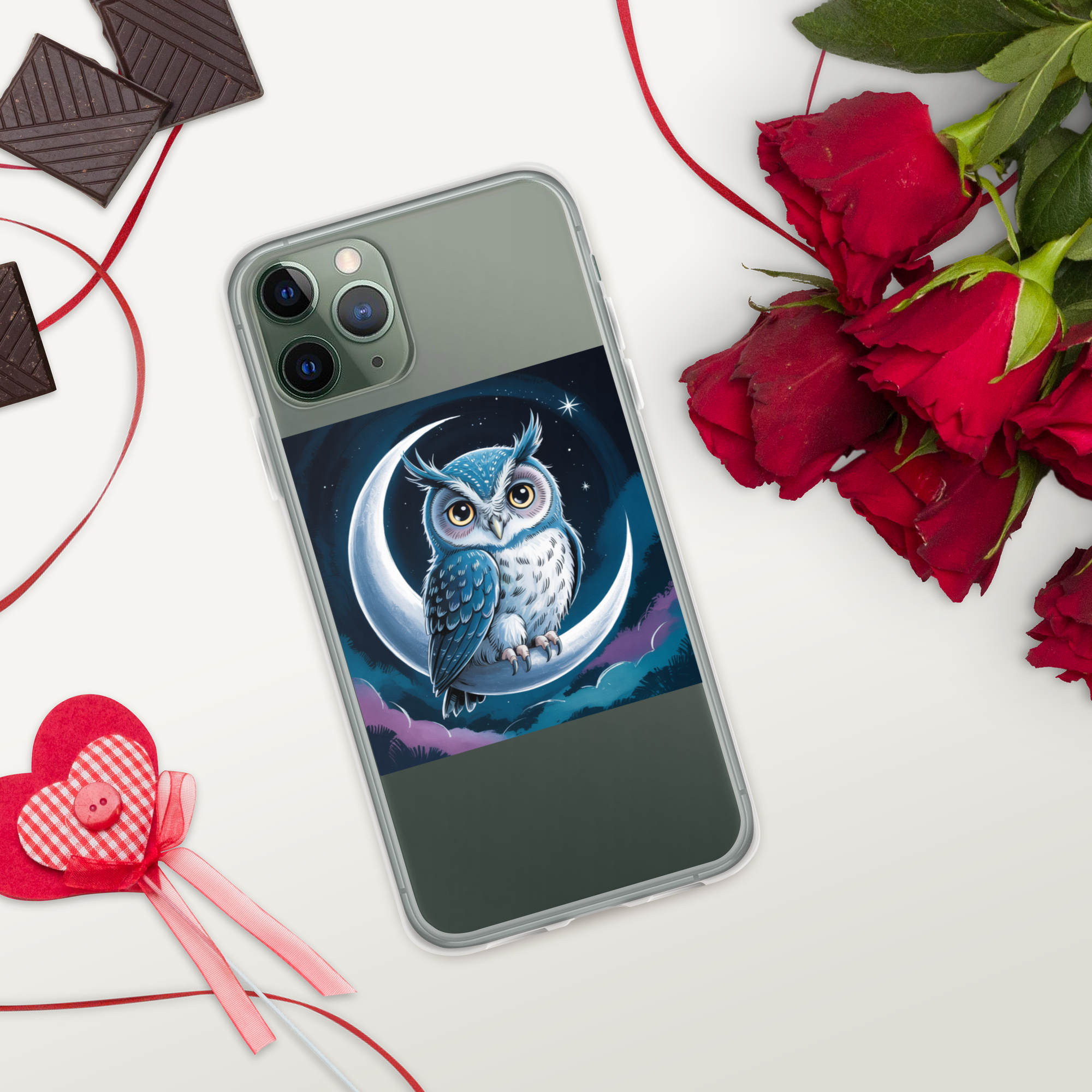 Owl on Crescent Moon Phone Case – Celestial Night Sky Design | Fantasy Animal & Starry Aesthetic.