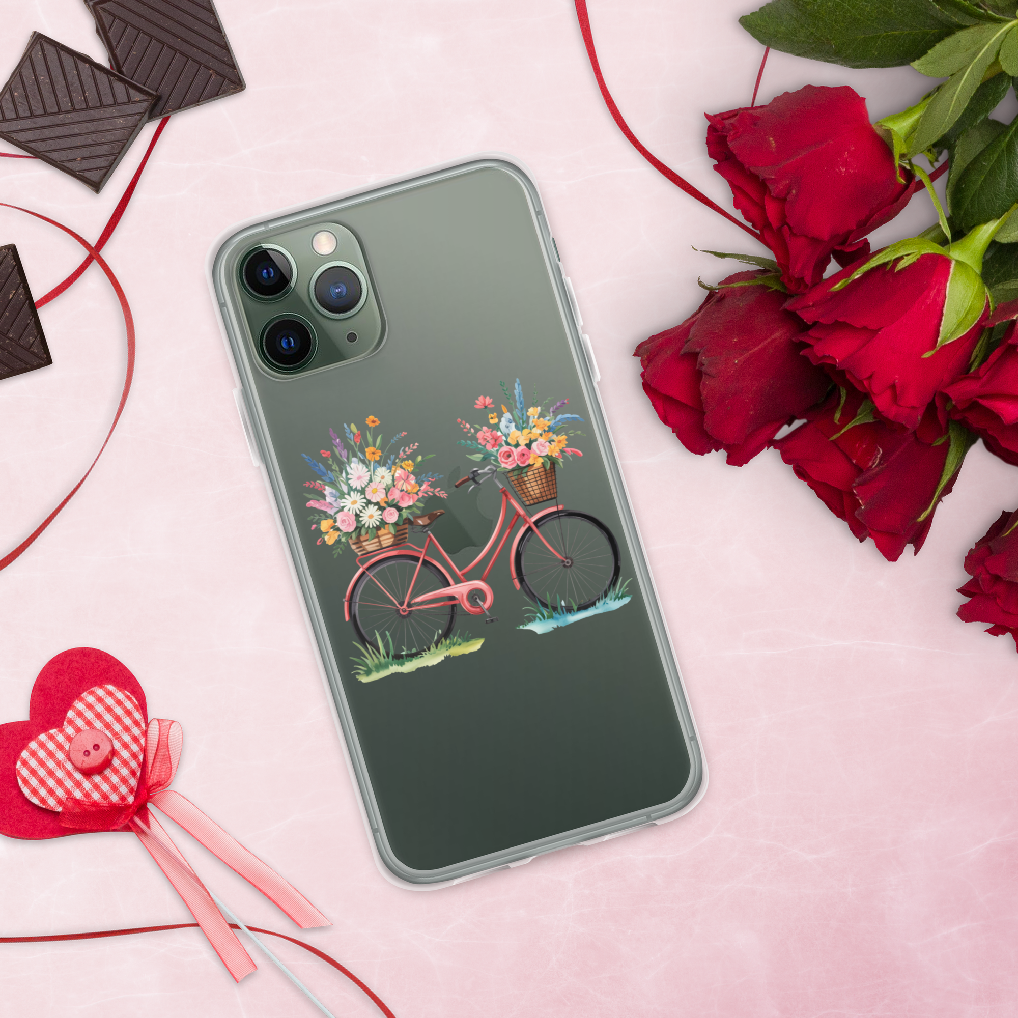 Floral Bicycle Phone Case – Vintage Pink Bike with Flower Baskets | Cottagecore & Spring Aesthetic.