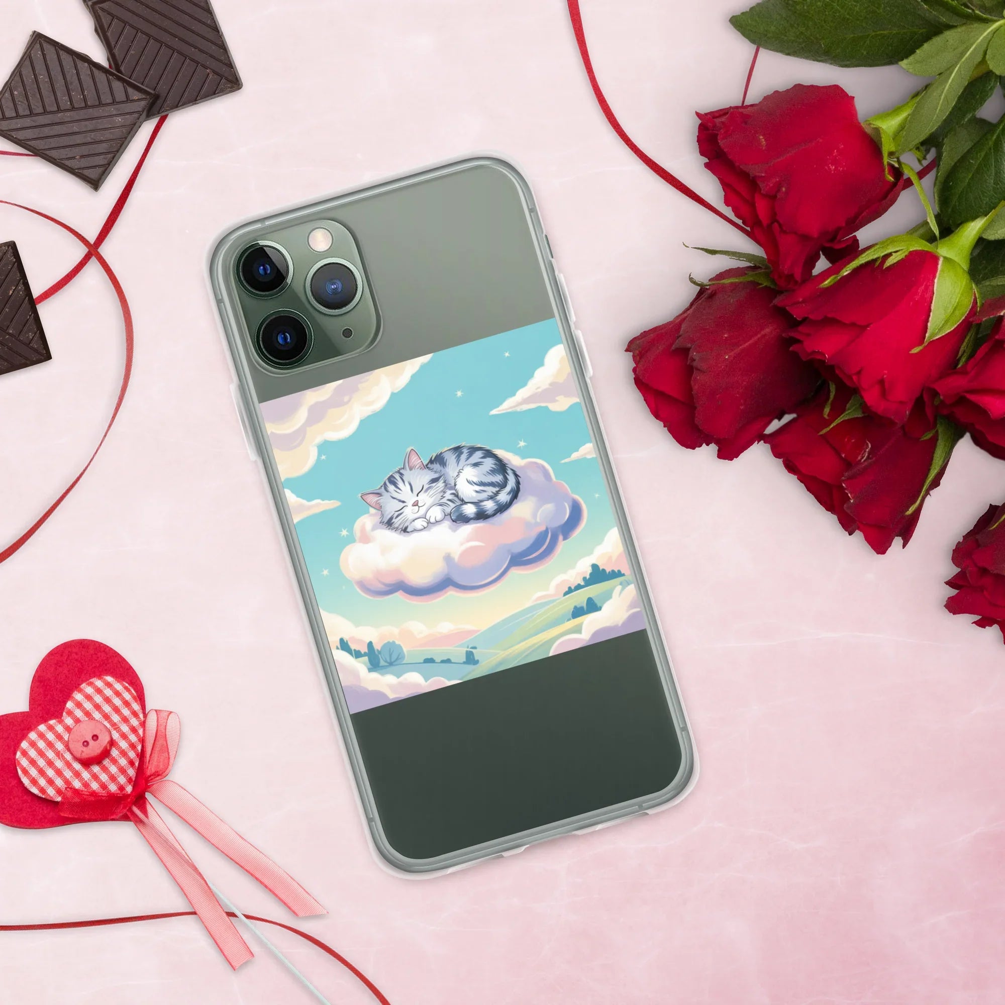 Cute Sleeping Kitten Phone Case – Fluffy Cat on Cloud | Pastel Sky & Dreamy Aesthetic for Cat Lovers - RaZits
