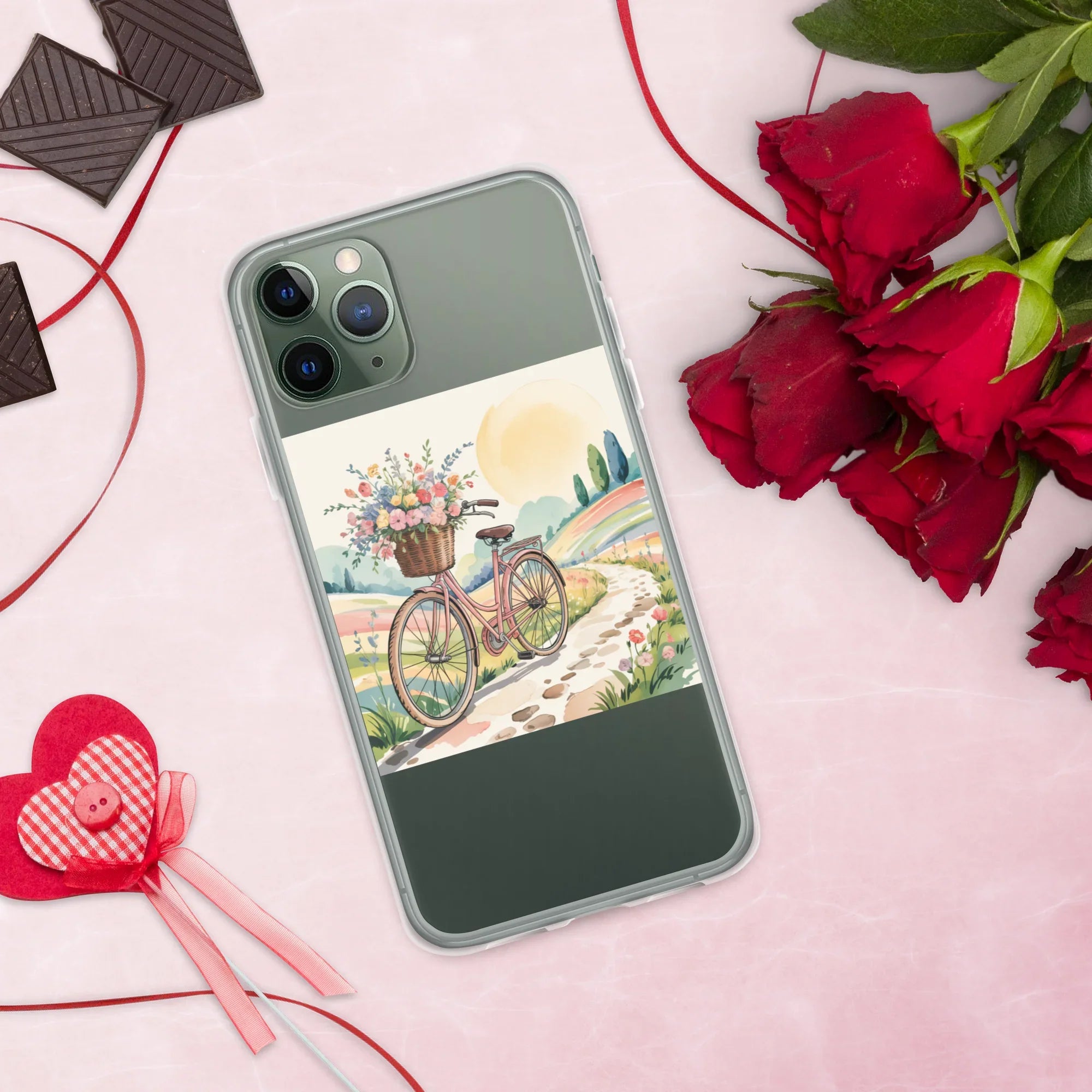 Vintage Bicycle Phone Case – Pink Bike with Floral Basket | Cottagecore & Pastel Countryside Aesthetic - RaZits