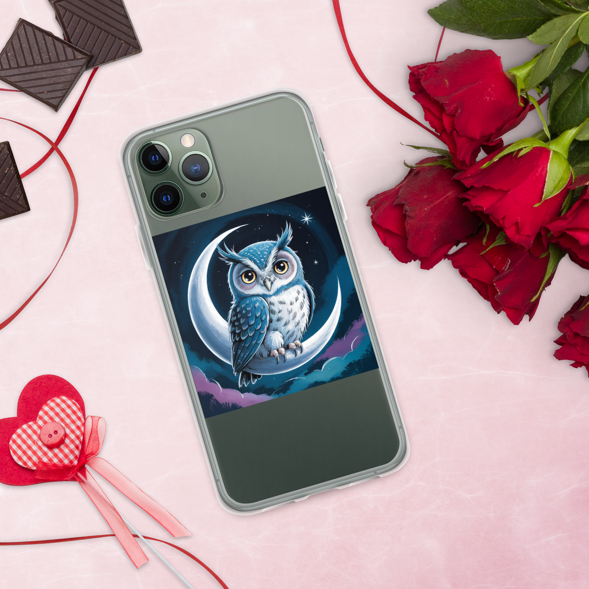 Owl on Crescent Moon Phone Case – Celestial Night Sky Design | Fantasy Animal & Starry Aesthetic.