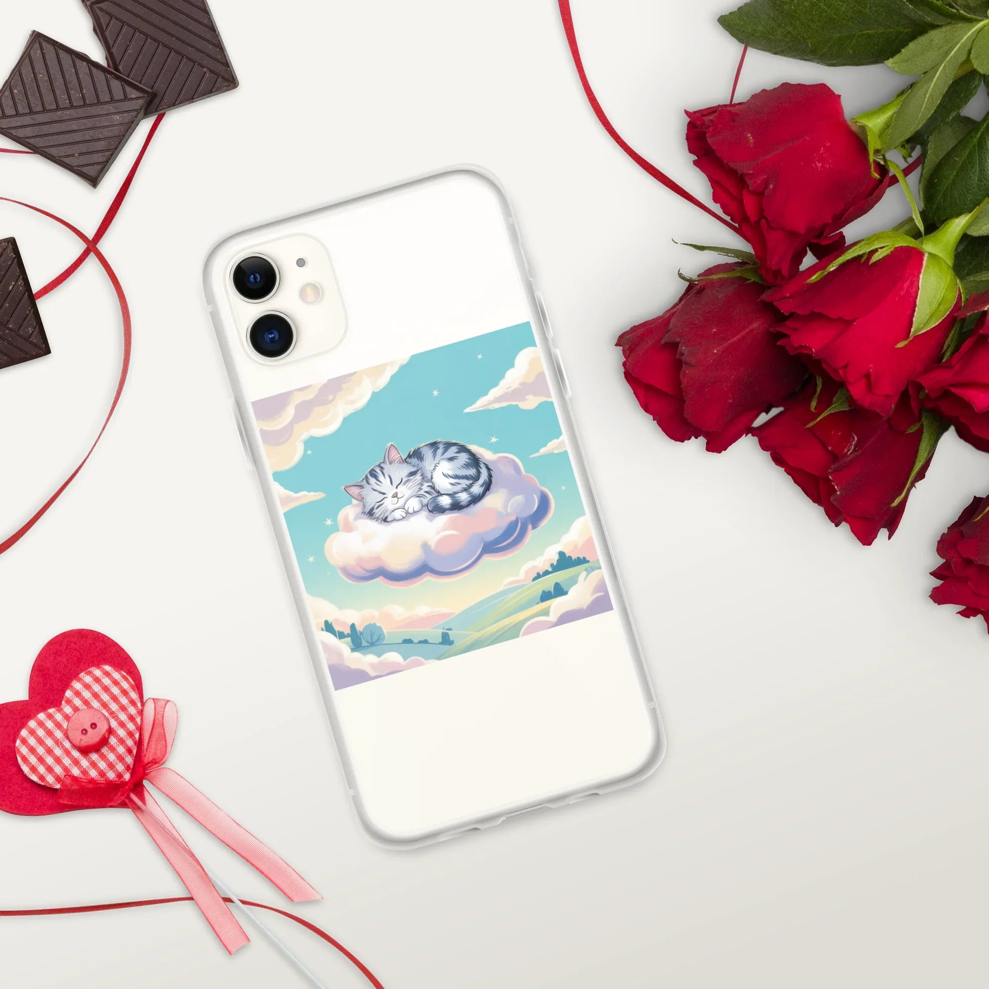 Cute Sleeping Kitten Phone Case – Fluffy Cat on Cloud | Pastel Sky & Dreamy Aesthetic for Cat Lovers - RaZits