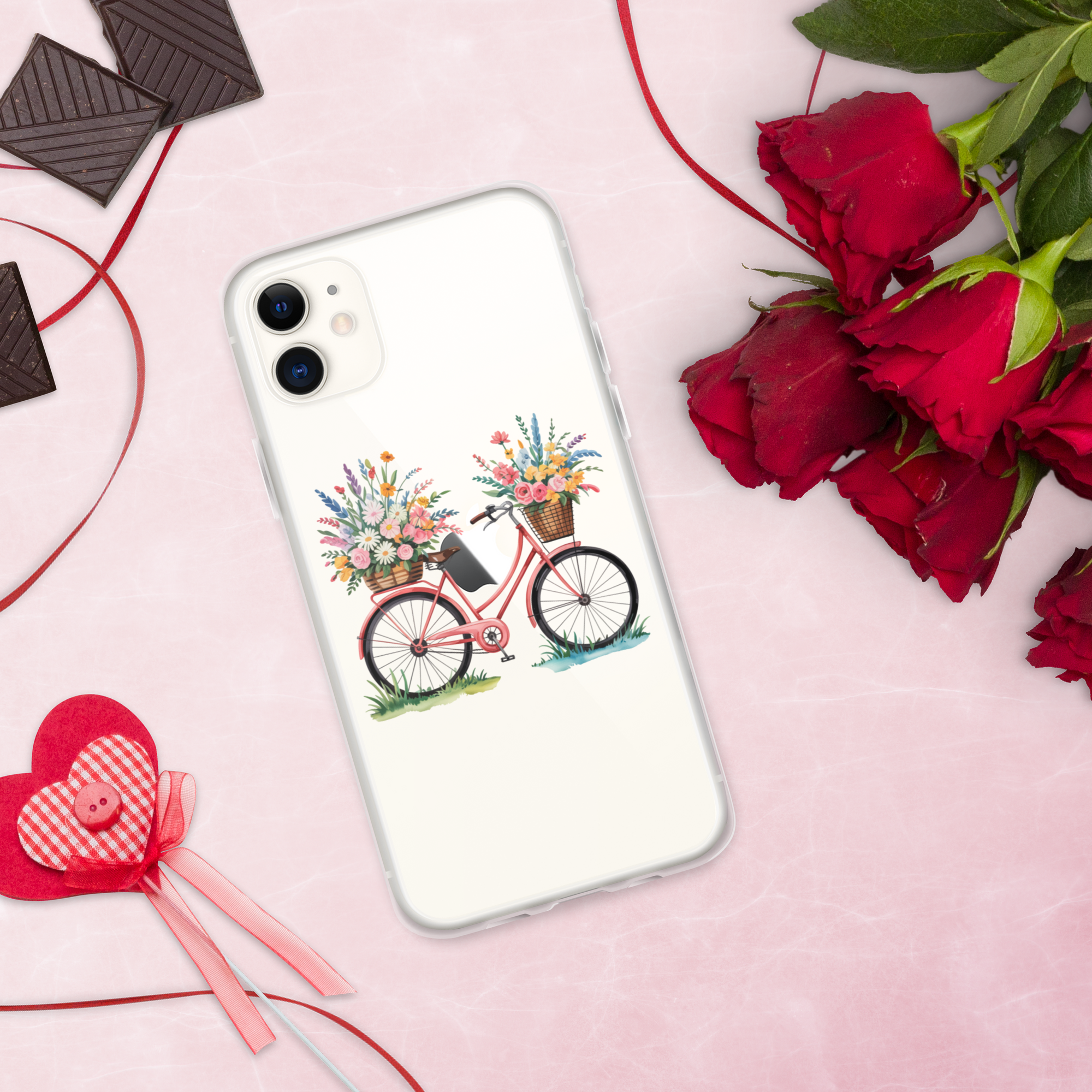 Floral Bicycle Phone Case – Vintage Pink Bike with Flower Baskets | Cottagecore & Spring Aesthetic.