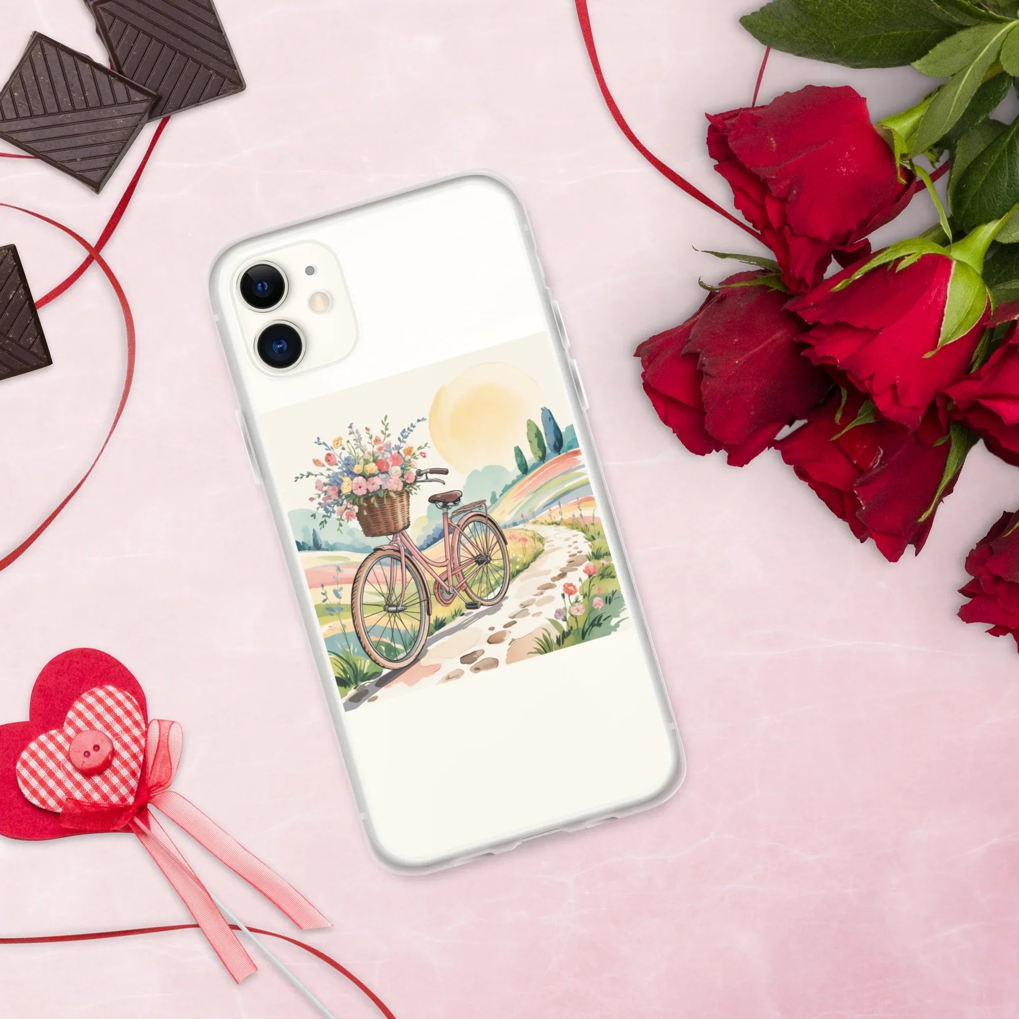 Vintage Bicycle Phone Case – Pink Bike with Floral Basket | Cottagecore & Pastel Countryside Aesthetic - RaZits