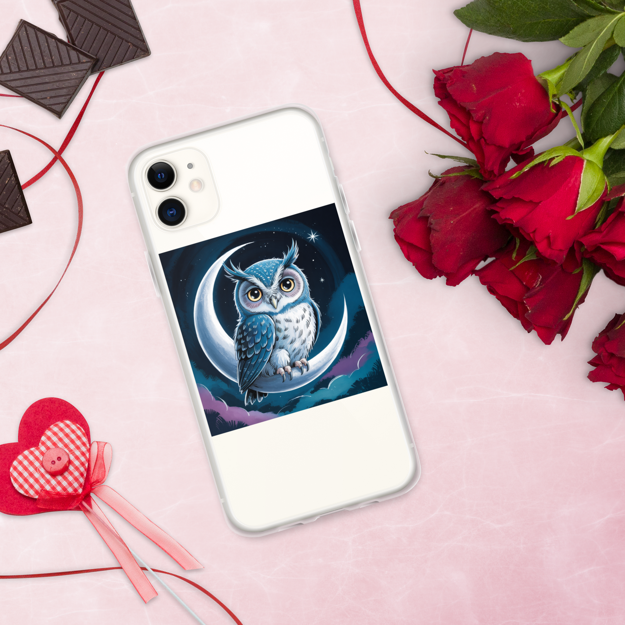 Owl on Crescent Moon Phone Case – Celestial Night Sky Design | Fantasy Animal & Starry Aesthetic.