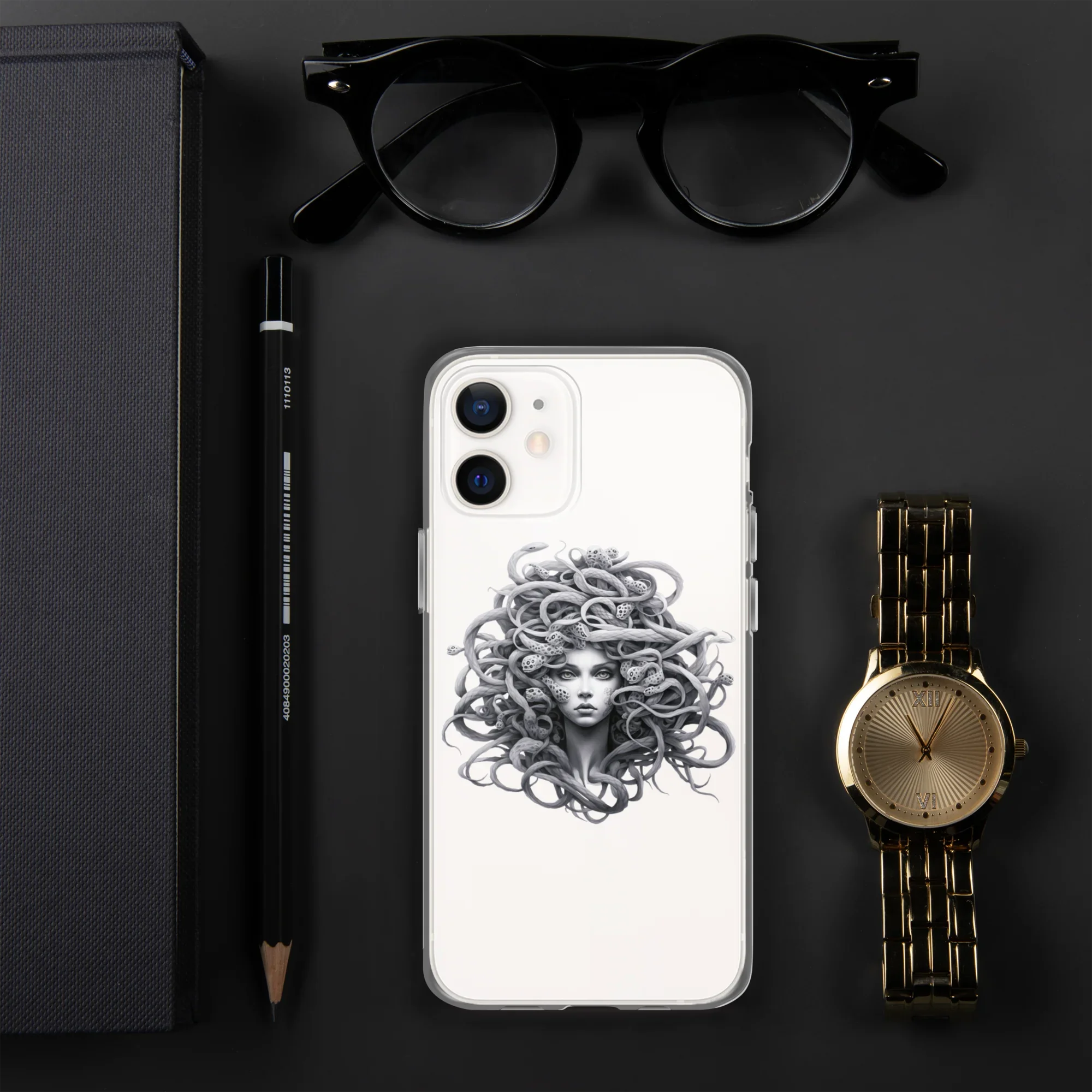 Medusa Black and White iPhone Case – Monochrome Myth Art Design - RaZits