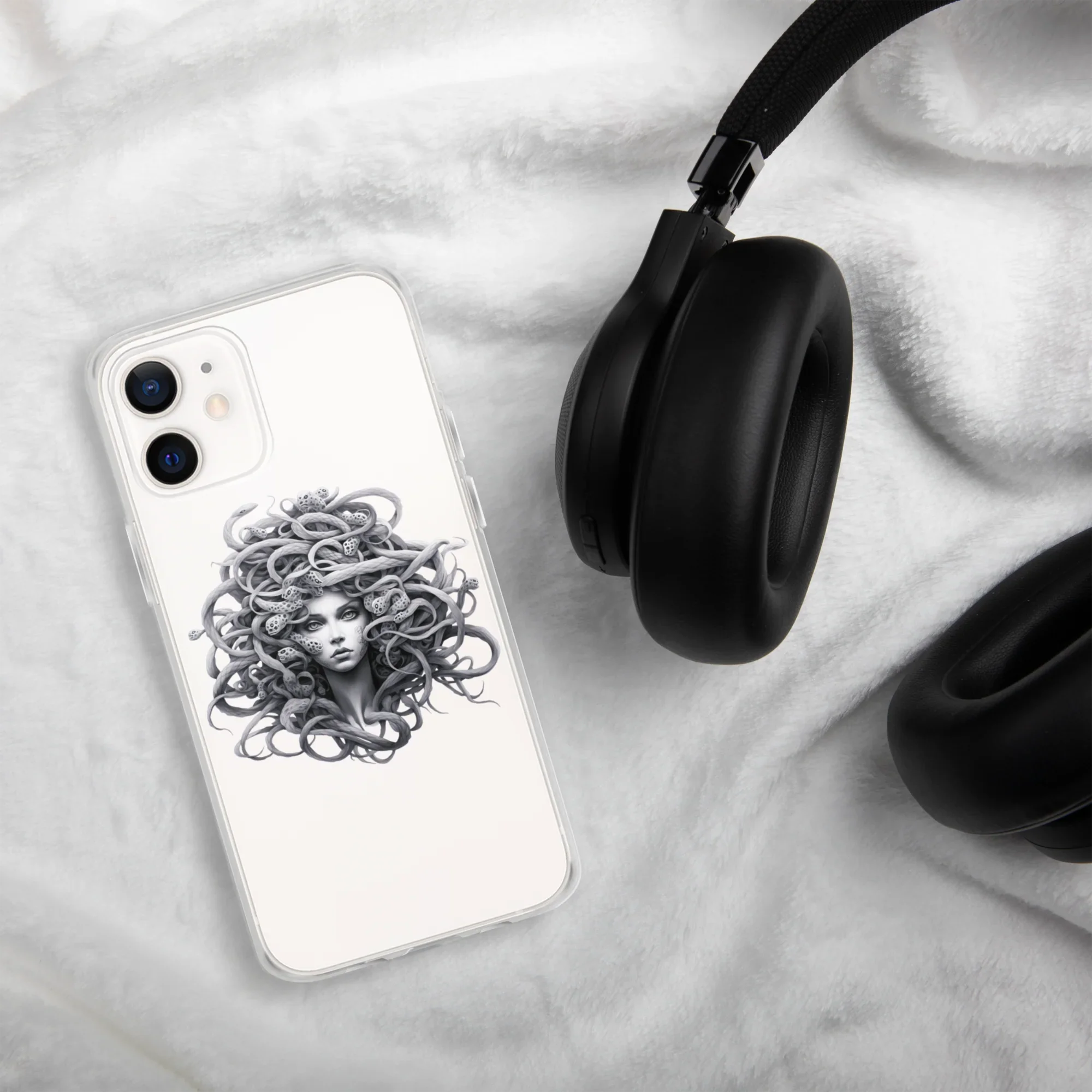 Medusa Black and White iPhone Case – Monochrome Myth Art Design - RaZits