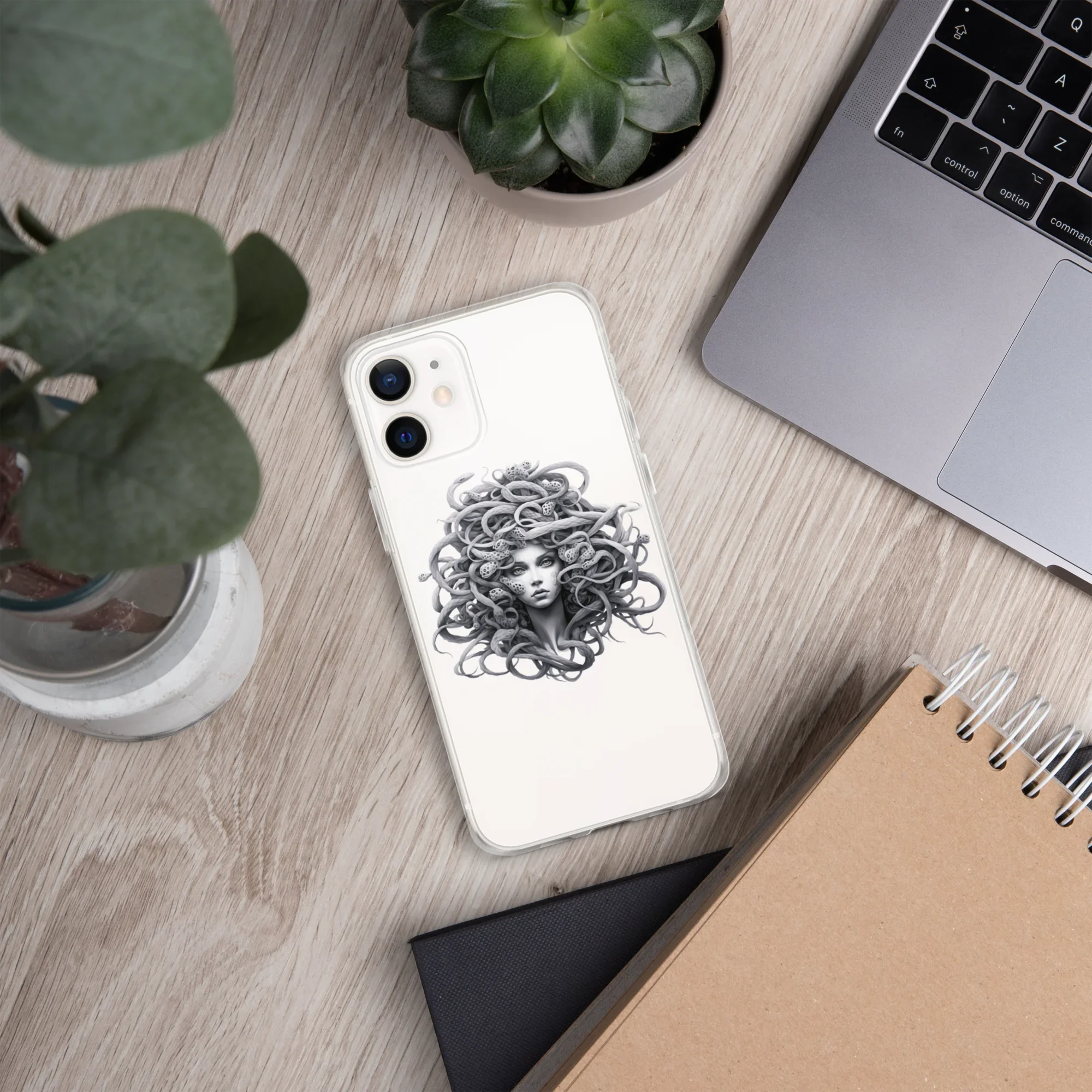 Medusa Black and White iPhone Case – Monochrome Myth Art Design - RaZits