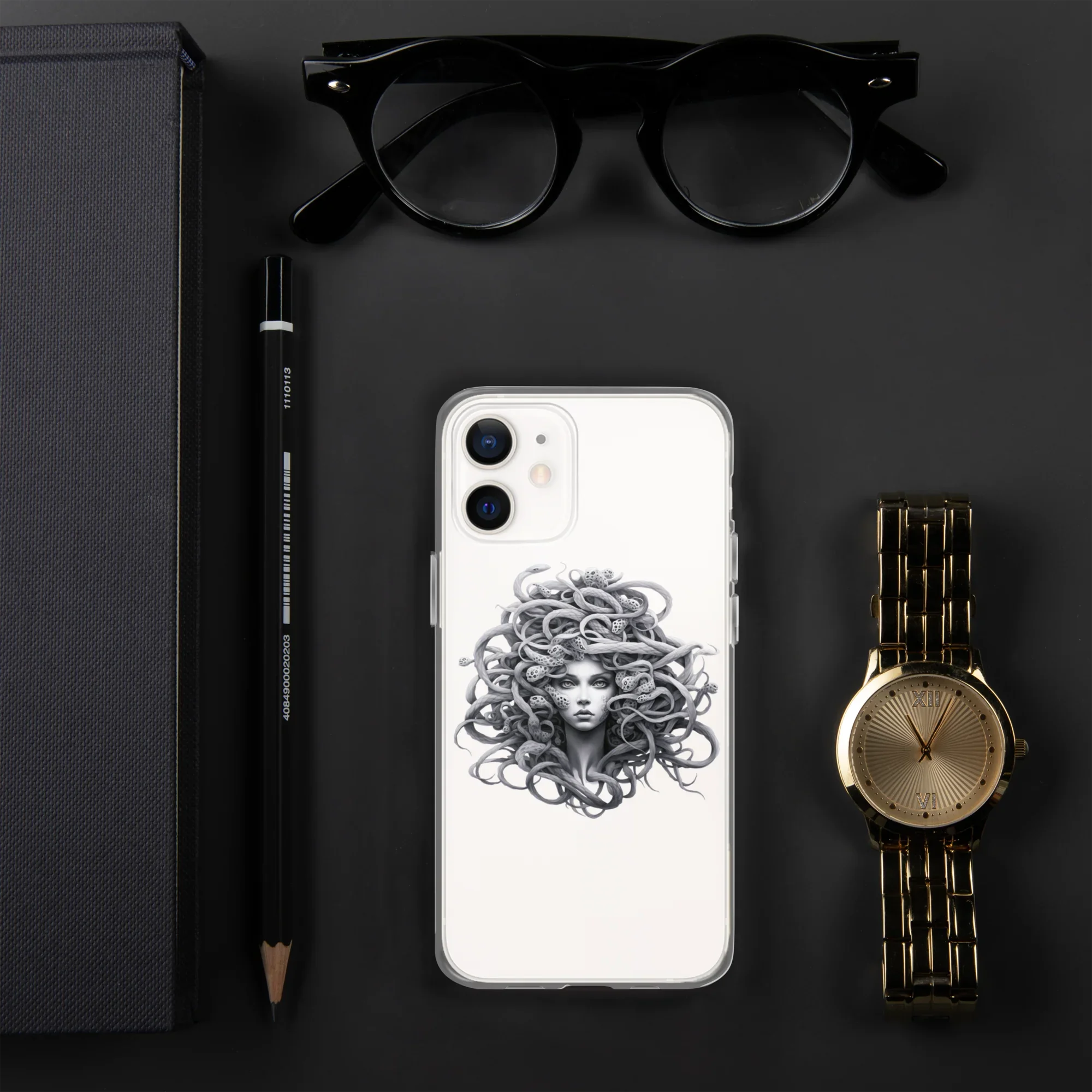 Medusa Black and White iPhone Case – Monochrome Myth Art Design - RaZits