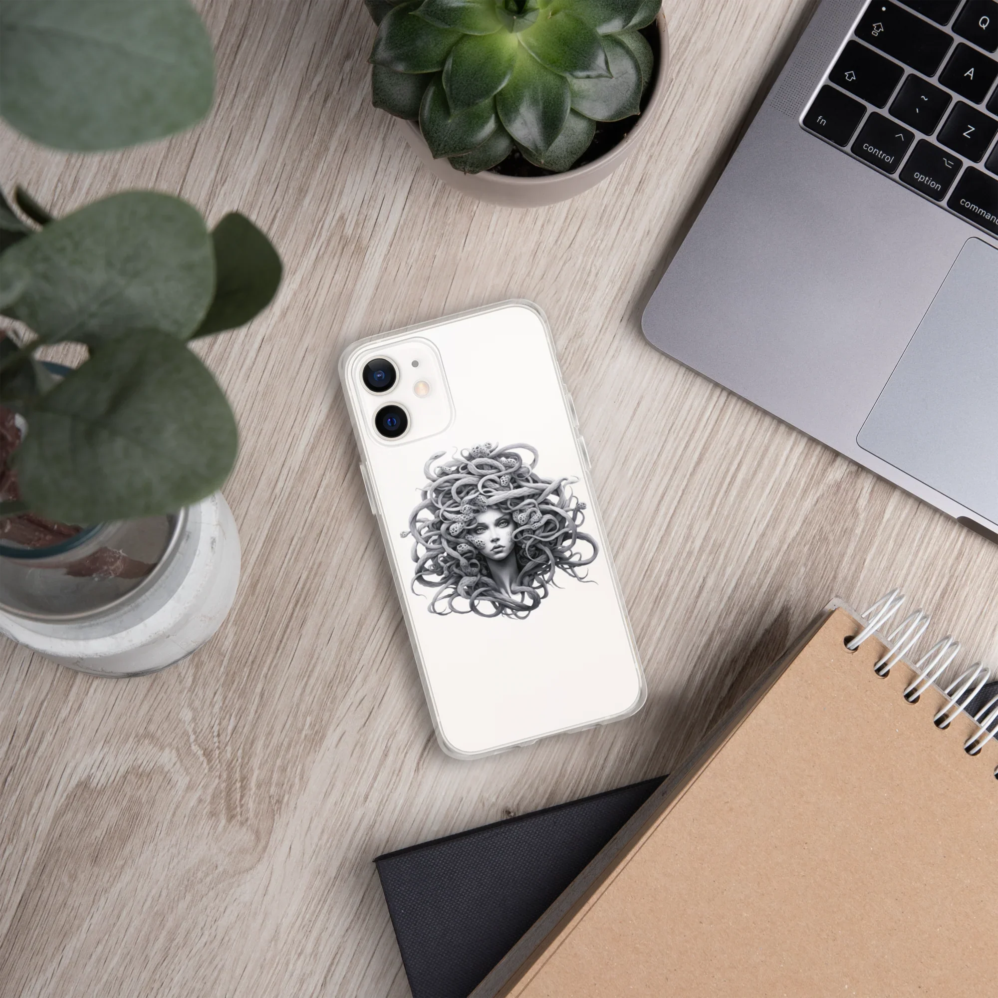 Medusa Black and White iPhone Case – Monochrome Myth Art Design - RaZits