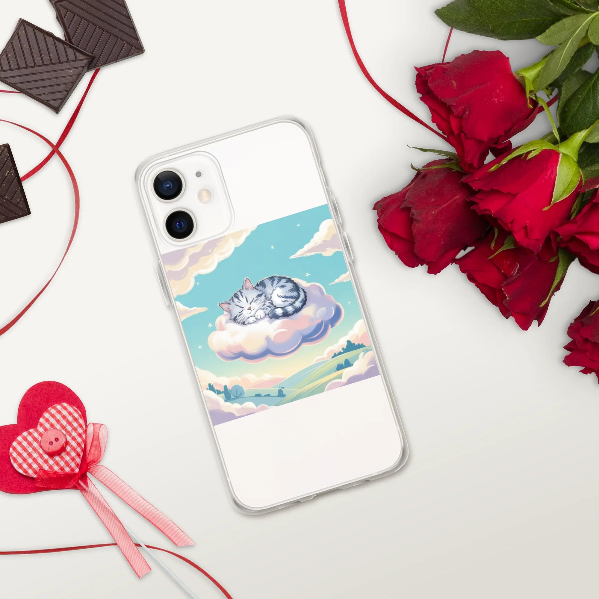 Cute Sleeping Kitten Phone Case – Fluffy Cat on Cloud | Pastel Sky & Dreamy Aesthetic for Cat Lovers - RaZits