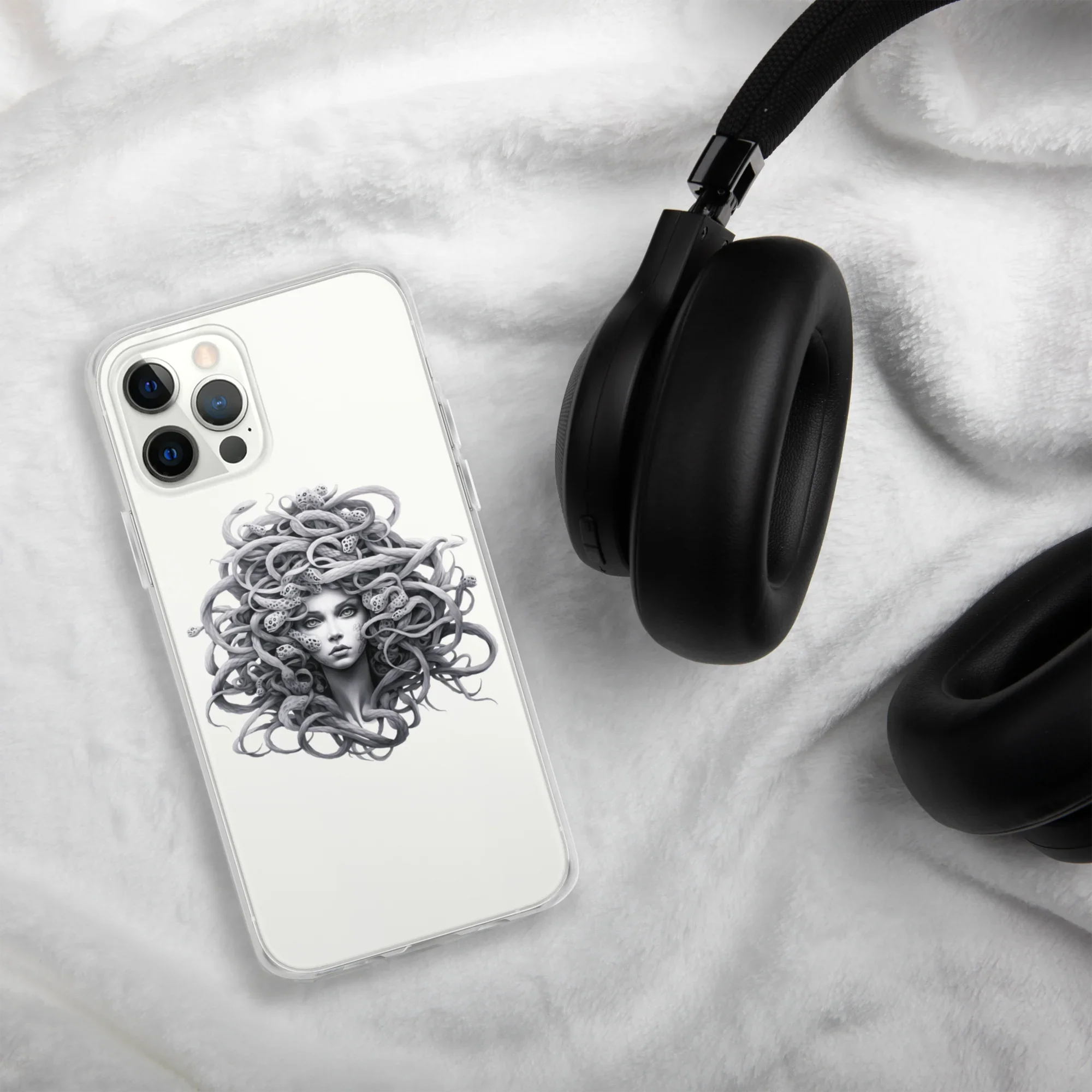 Medusa Black and White iPhone Case – Monochrome Myth Art Design - RaZits