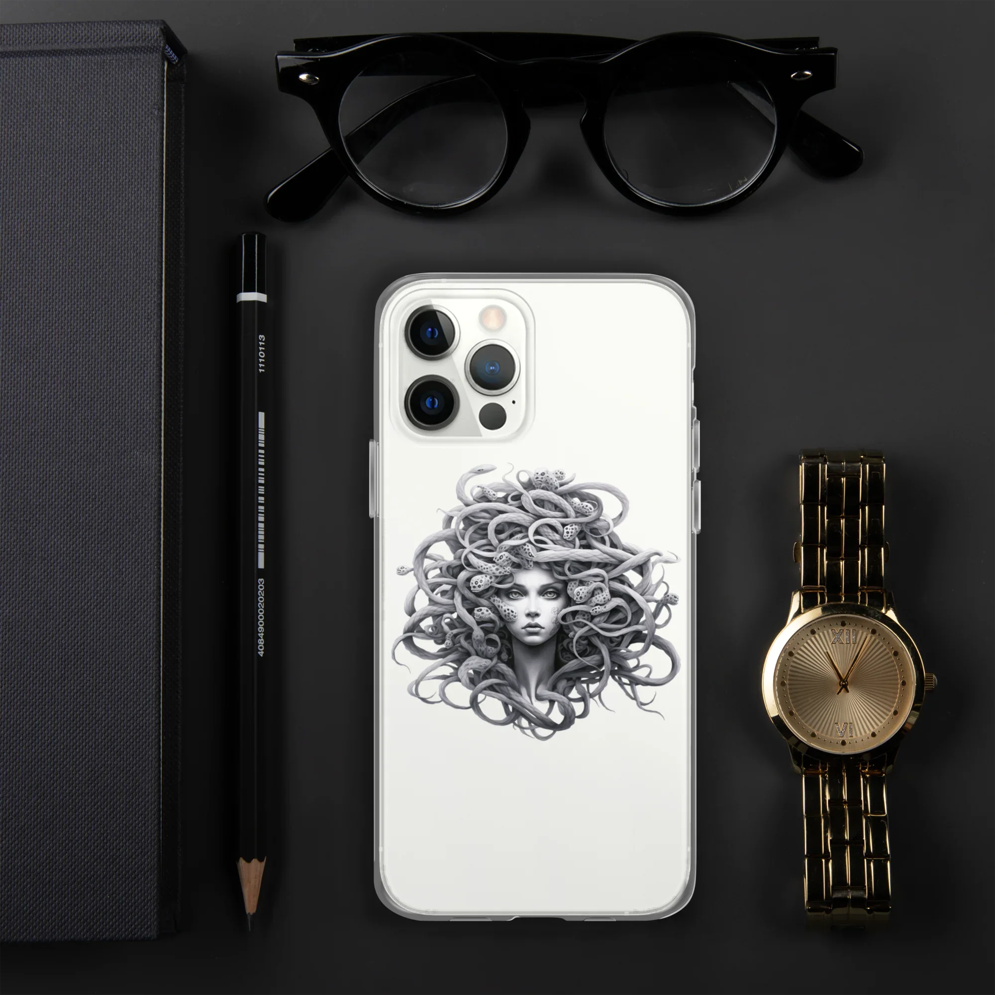 Medusa Black and White iPhone Case – Monochrome Myth Art Design - RaZits