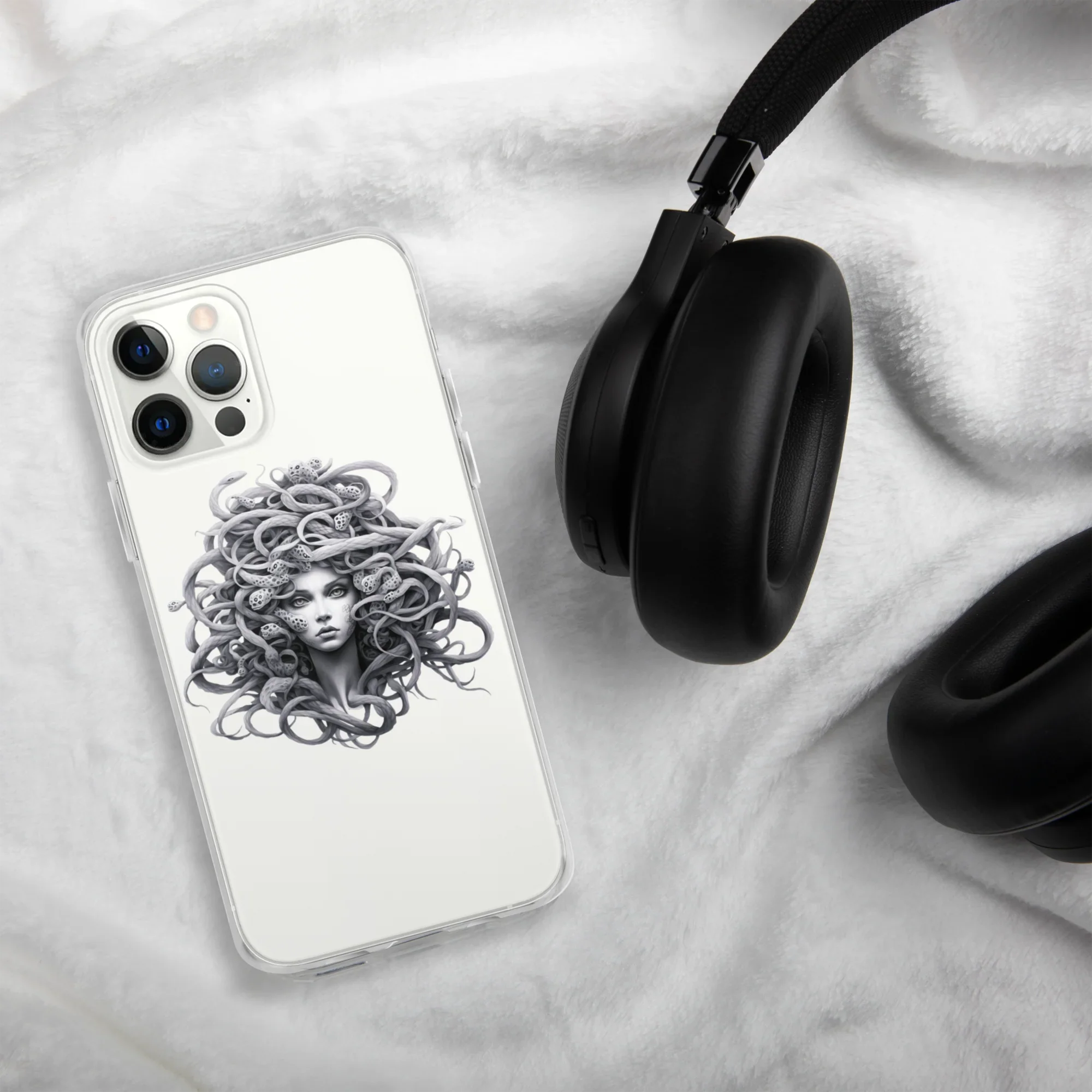 Medusa Black and White iPhone Case – Monochrome Myth Art Design - RaZits
