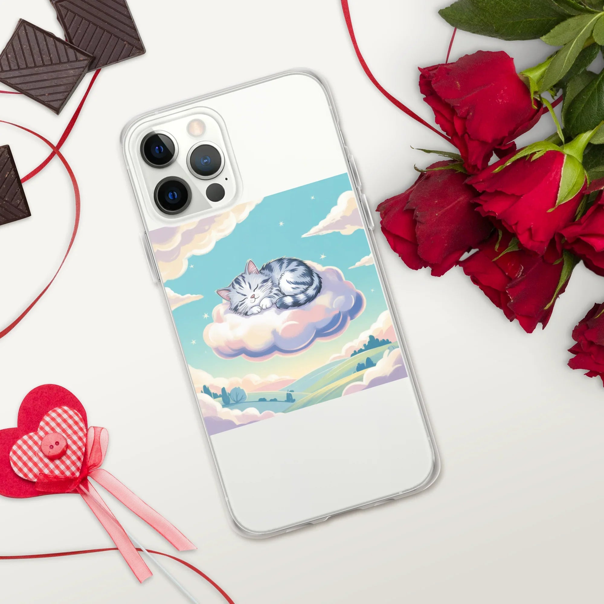 Cute Sleeping Kitten Phone Case – Fluffy Cat on Cloud | Pastel Sky & Dreamy Aesthetic for Cat Lovers - RaZits