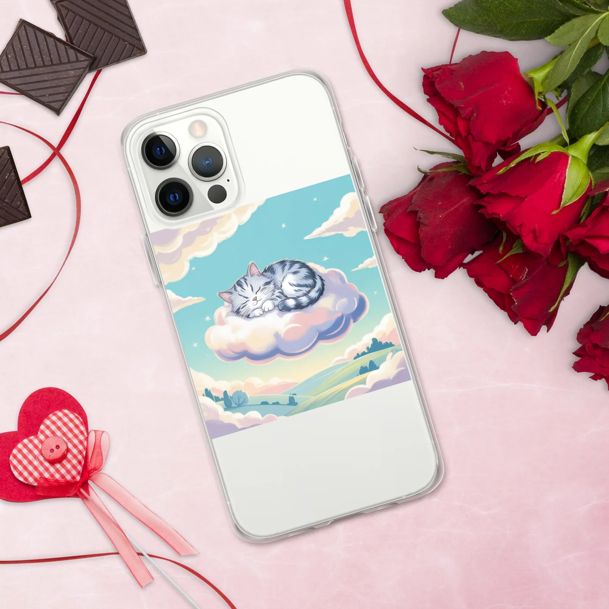Cute Sleeping Kitten Phone Case – Fluffy Cat on Cloud | Pastel Sky & Dreamy Aesthetic for Cat Lovers - RaZits