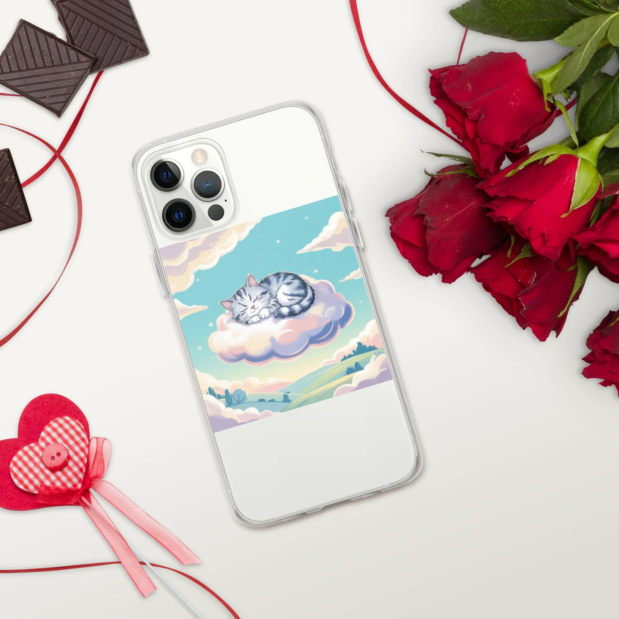 Cute Sleeping Kitten Phone Case – Fluffy Cat on Cloud | Pastel Sky & Dreamy Aesthetic for Cat Lovers - RaZits
