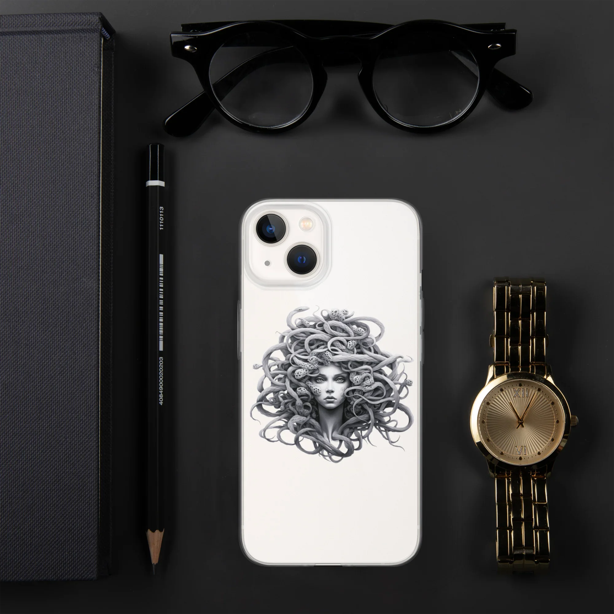 Medusa Black and White iPhone Case – Monochrome Myth Art Design - RaZits