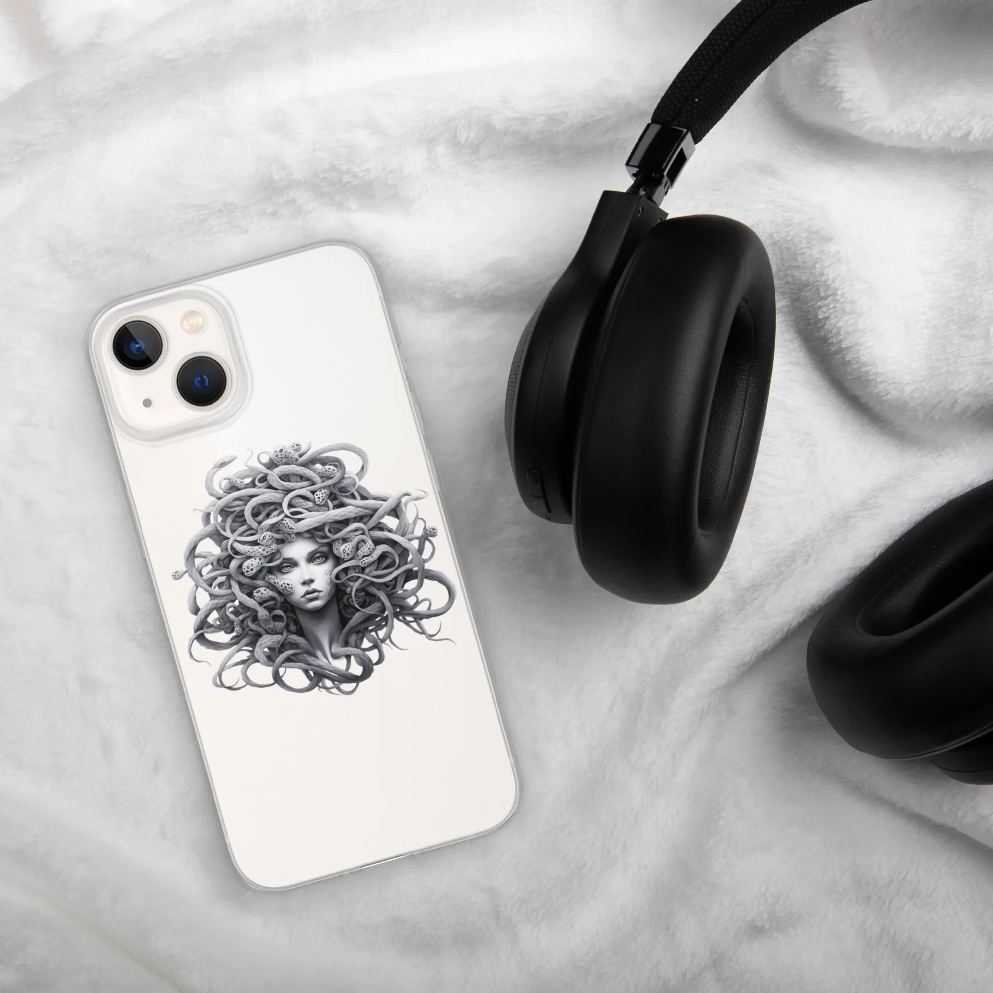 Medusa Black and White iPhone Case – Monochrome Myth Art Design - RaZits