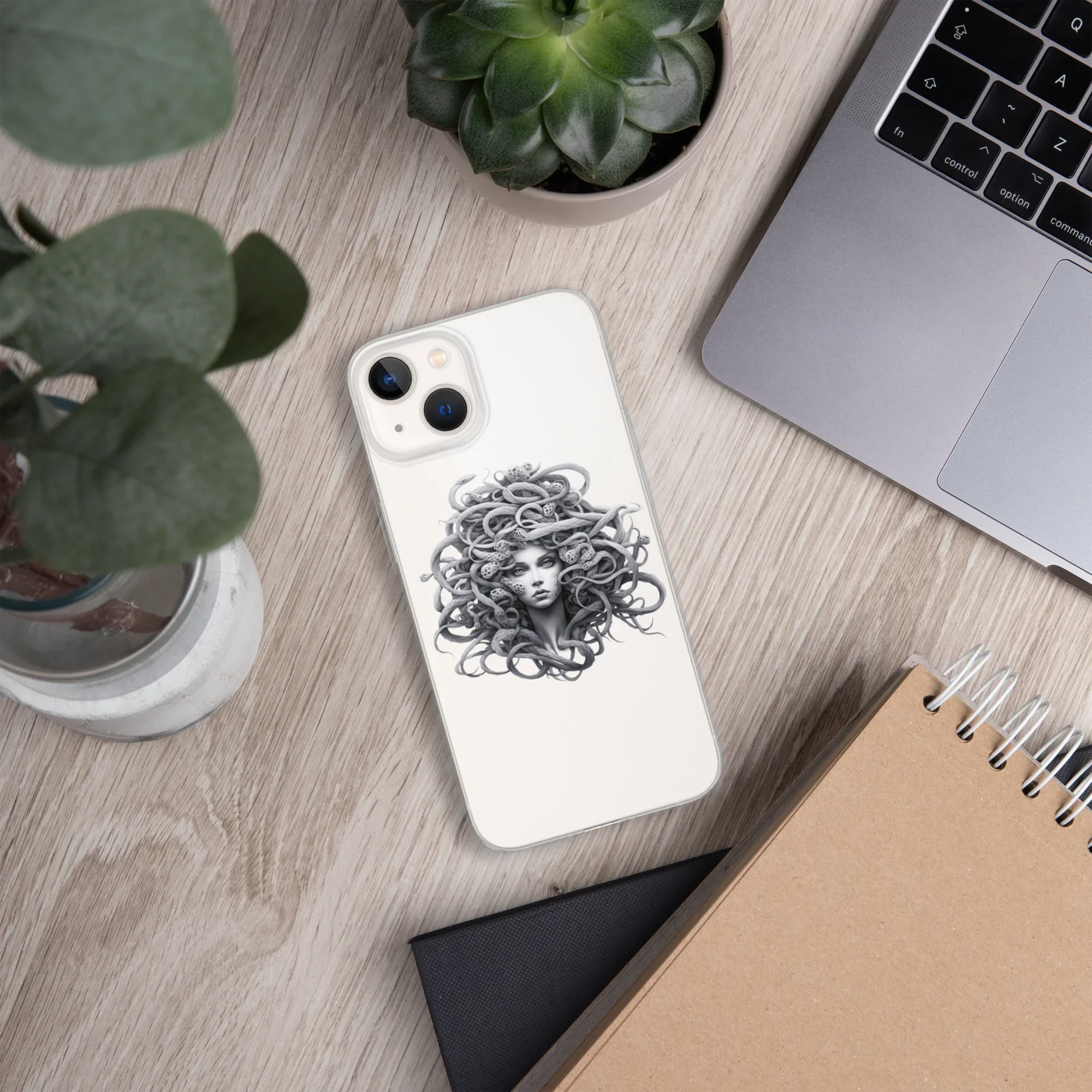 Medusa Black and White iPhone Case – Monochrome Myth Art Design - RaZits