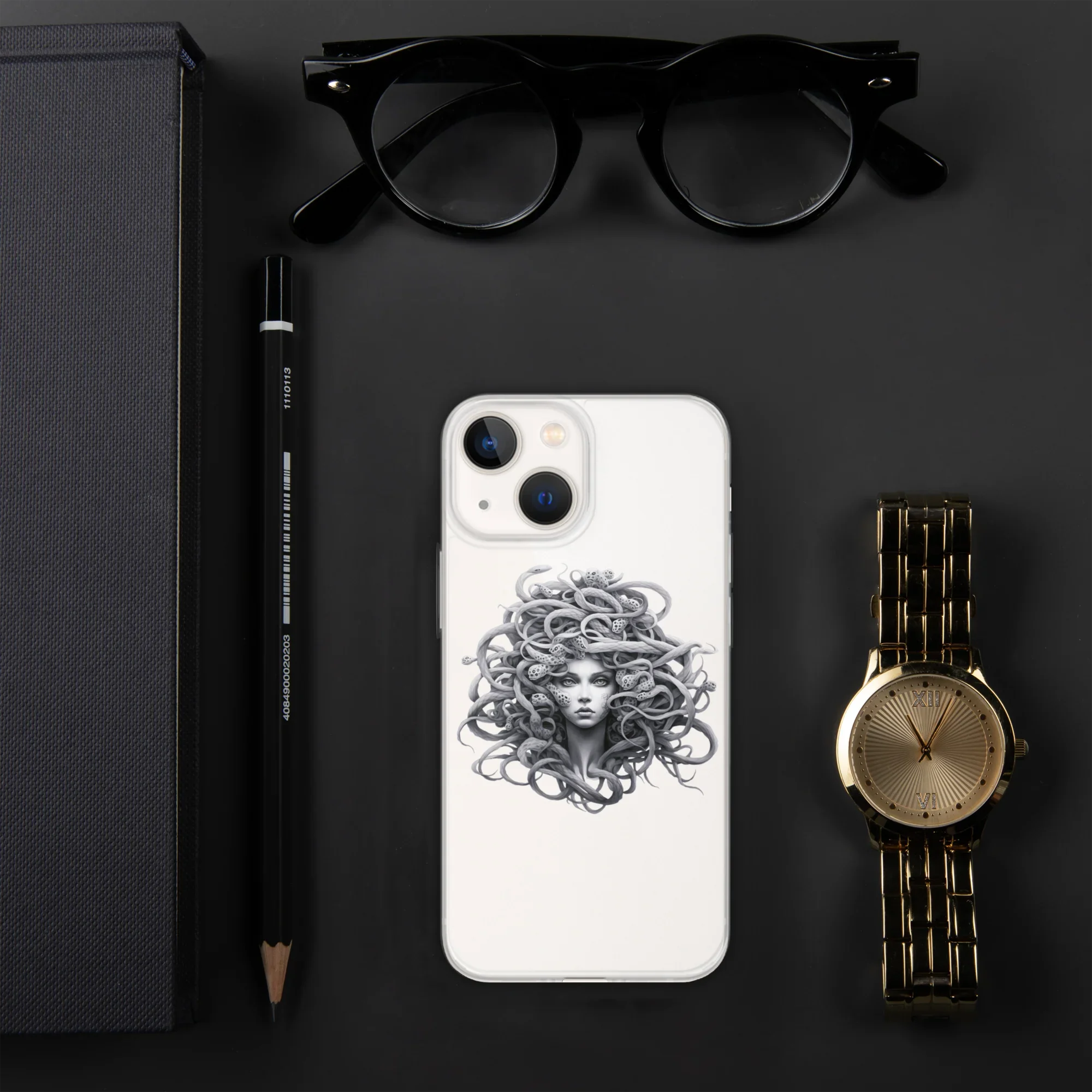 Medusa Black and White iPhone Case – Monochrome Myth Art Design - RaZits