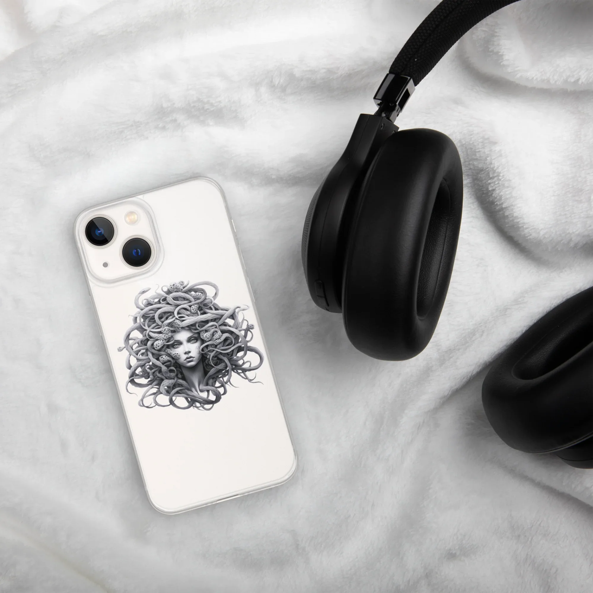 Medusa Black and White iPhone Case – Monochrome Myth Art Design - RaZits